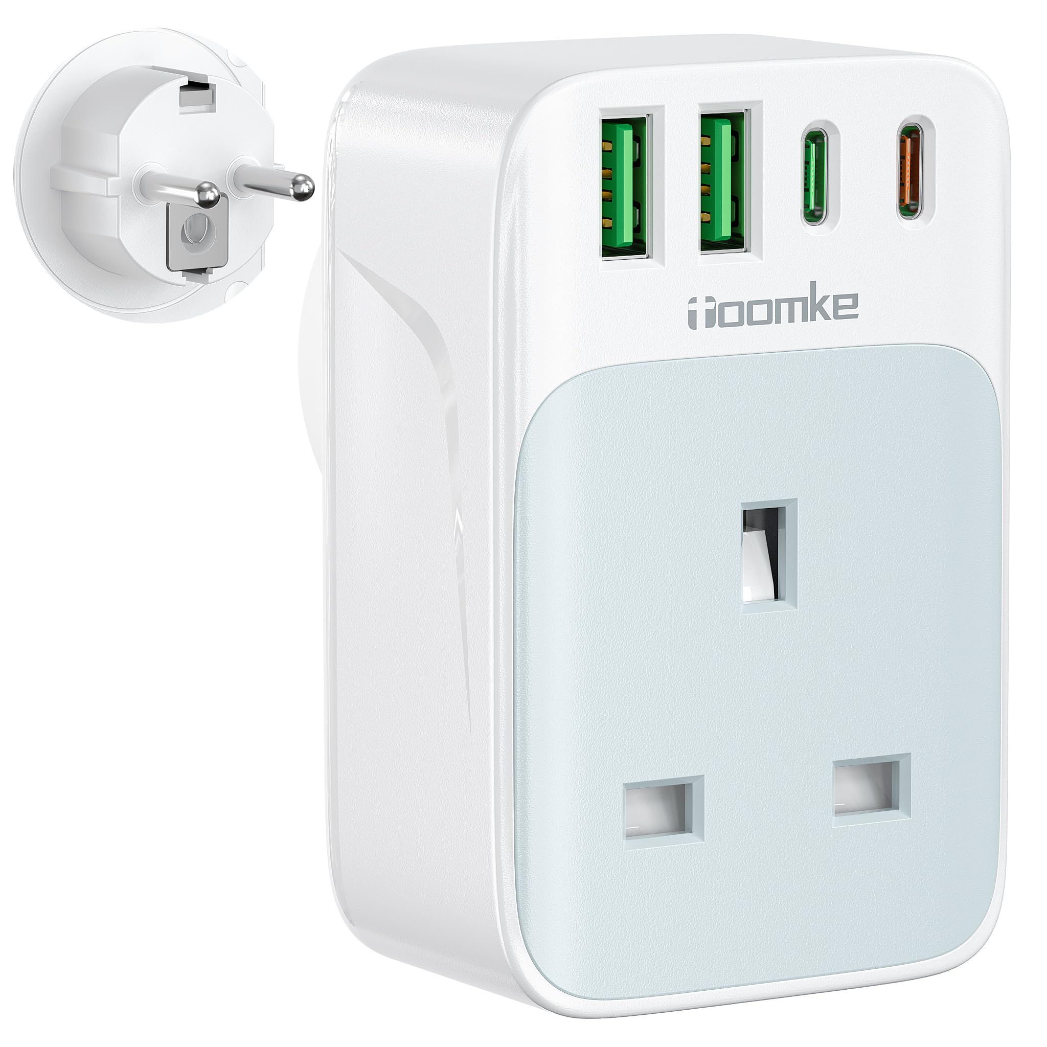 UK to European Travel Adapter | 35W PD Fast Charge USB-C