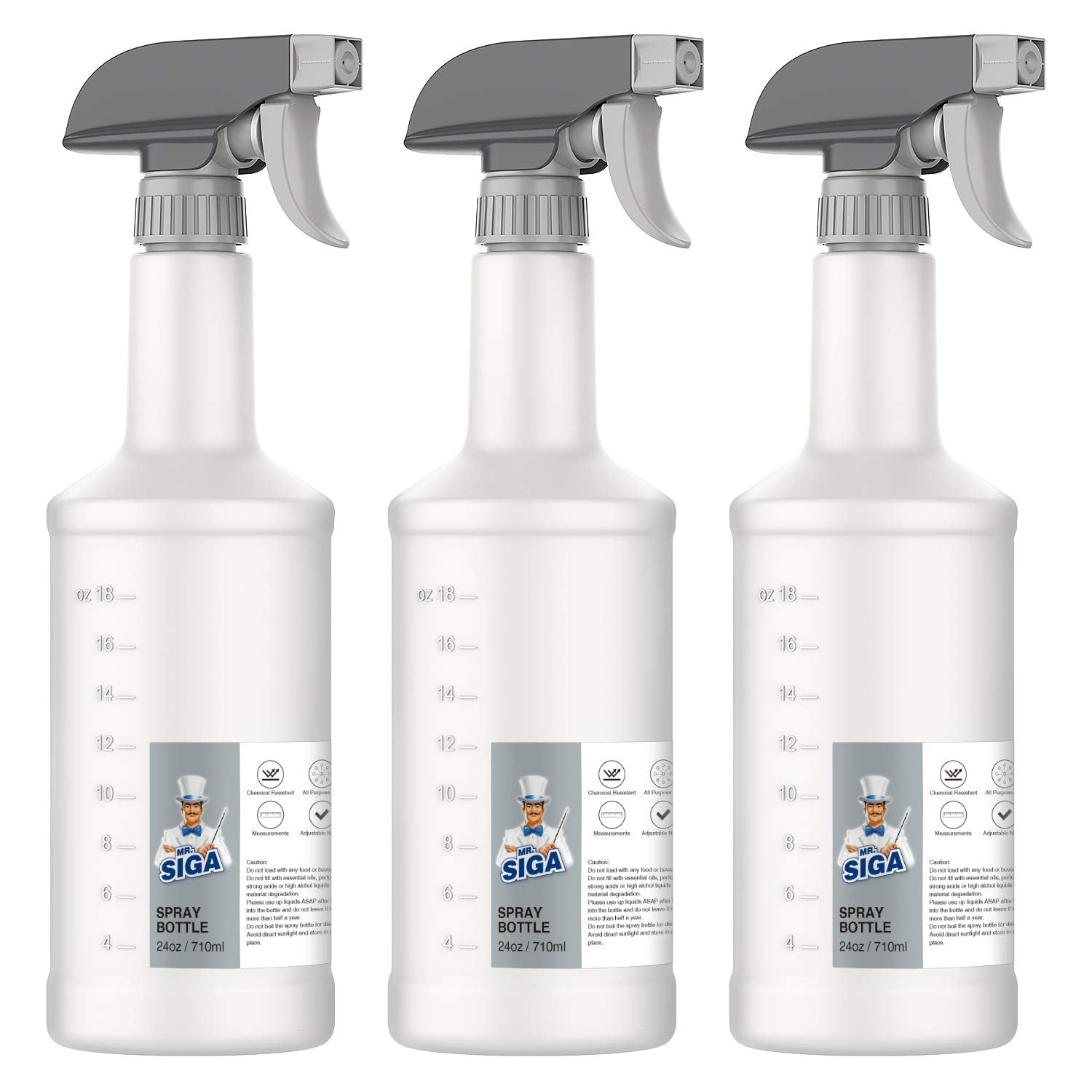 MR.SIGA 24 oz HDPE Plastic Spray Bottles, Leak Proof Nozzle, 3 Pack
