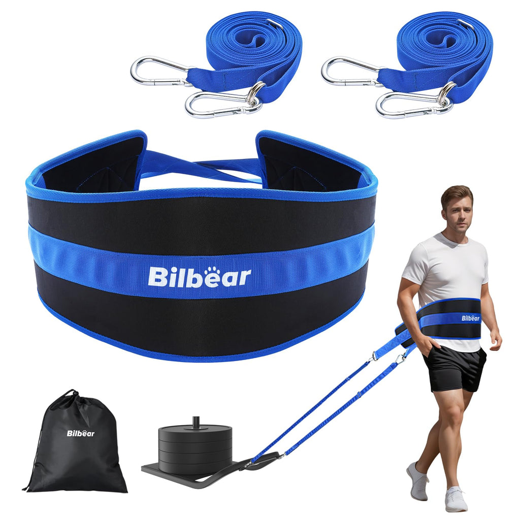 Bilbear Sled Pulling Belt – Adjustable Weight Sled Training Waist Belt, Blue