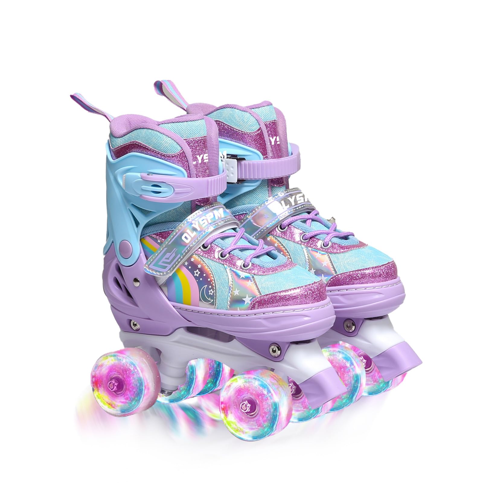OLYSPM Kids Roller Skates – Adjustable Quad Skates with 8 Light Up Wheels