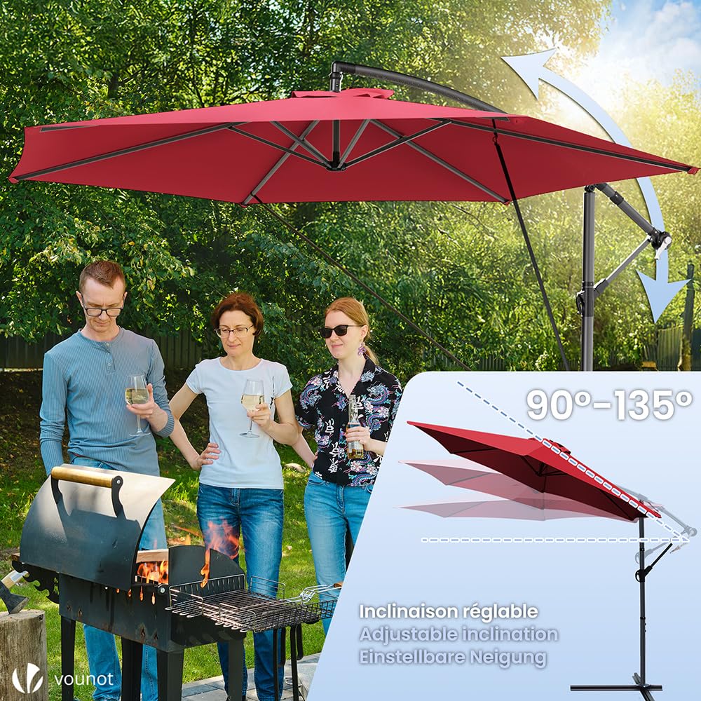 VOUNOT 3m Cantilever Garden Parasol – Red Banana Patio Umbrella