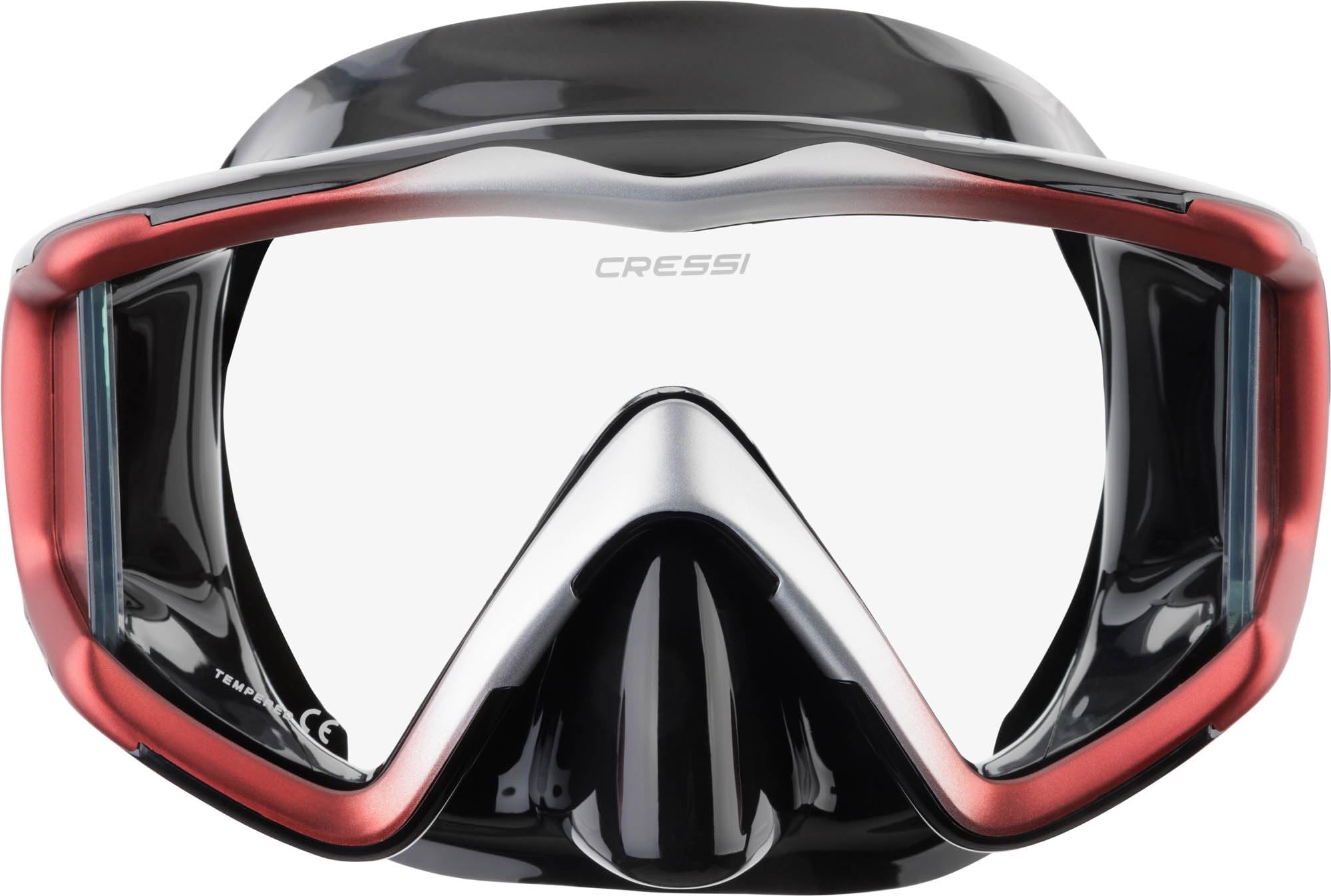 Cressi Liberty Triside Panoramic 3-Glass Diving Mask – Black/Red