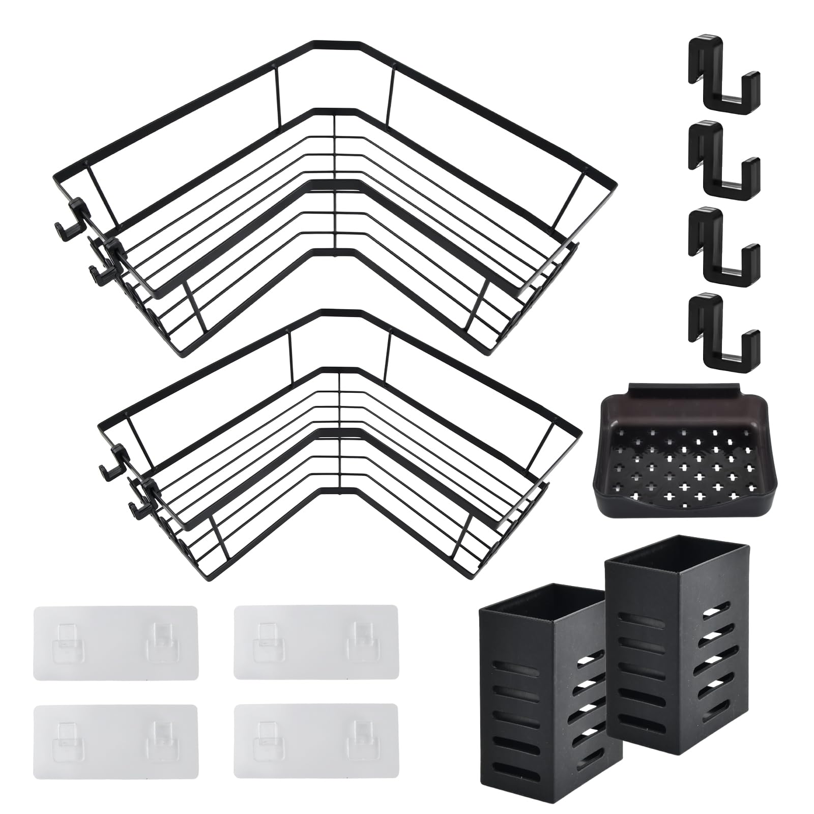 Aohyue 3-Piece Corner Shower Caddy | Black Carbon Steel No-Drill Shelf