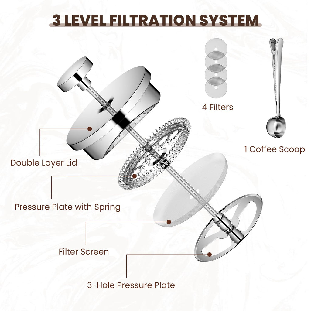 Velaze 1L French Press Coffee Maker – Double Wall Stainless Steel