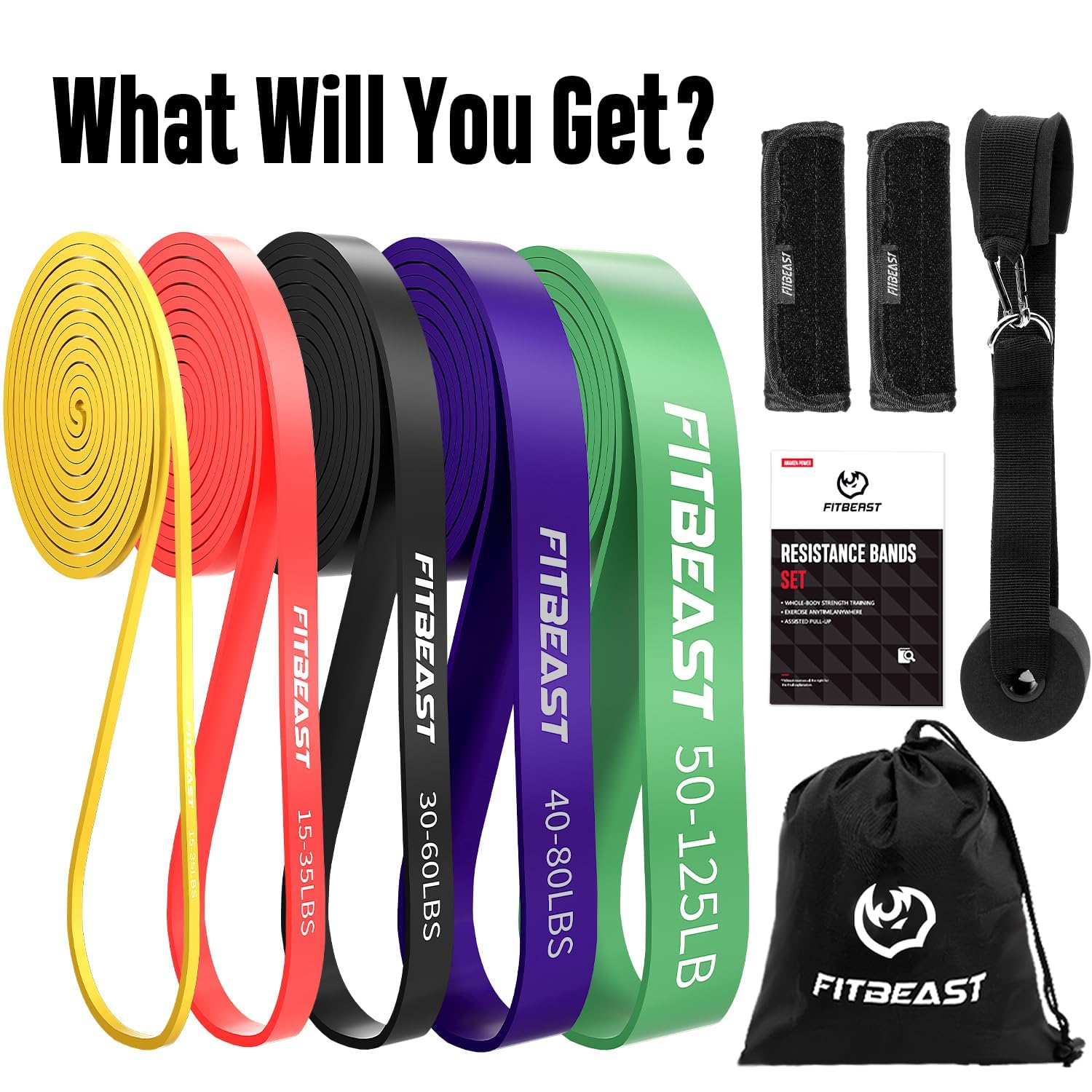 FitBeast Pull Up Assist Bands Set | 5 Resistance Levels for CrossFit