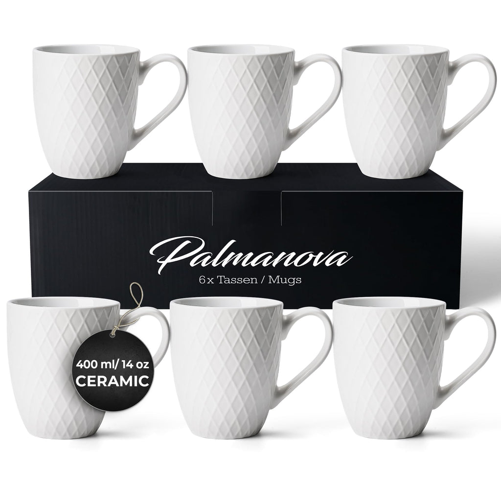 MIAMIO 6-Piece Matte Ceramic Coffee Mug Set - 400ml Large Stoneware Cups