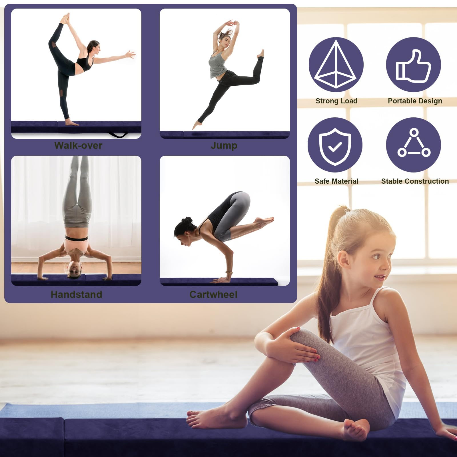 FBSPORT 270cm Folding Gymnastics Balance Beam – Suede Floor Beam for Kids