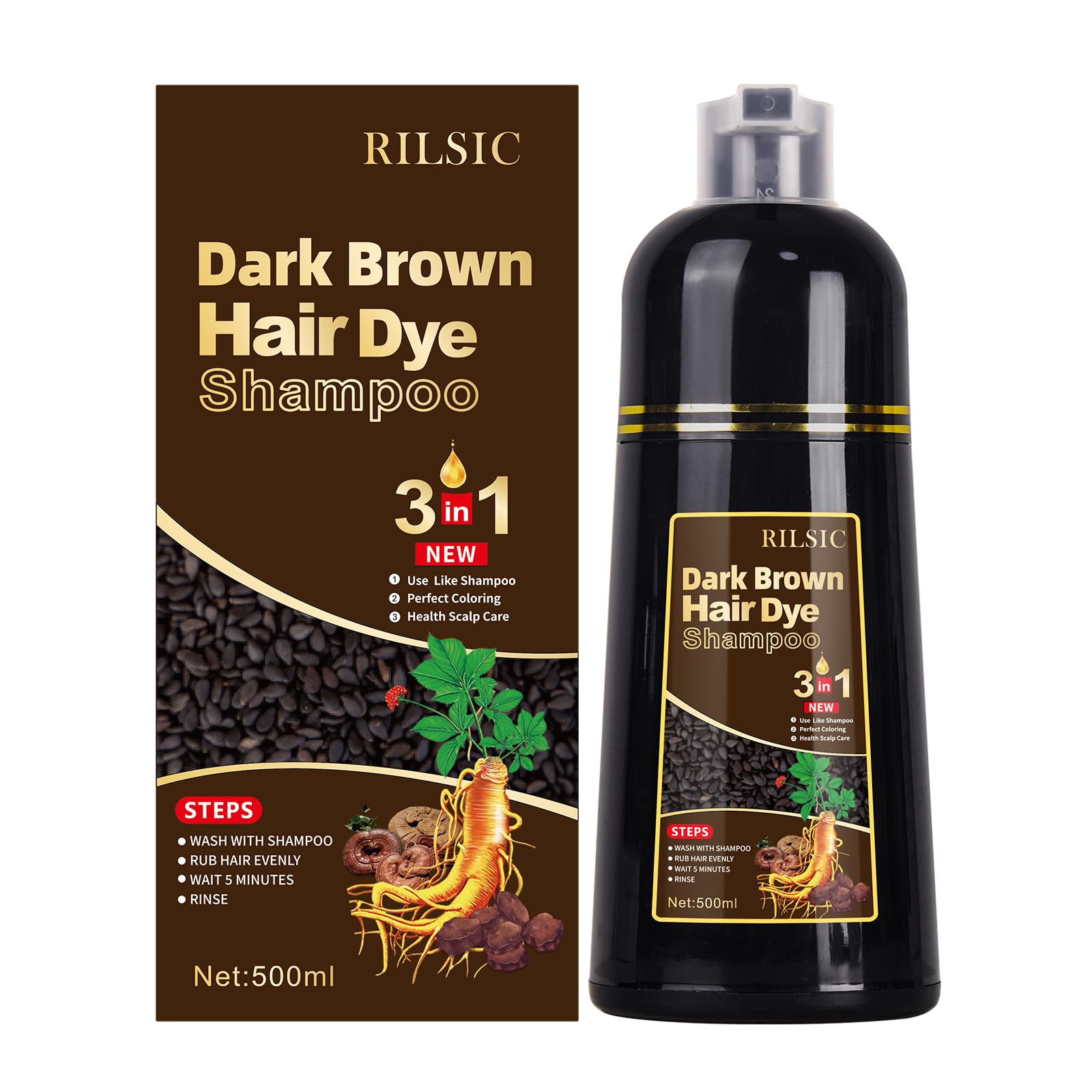 Brown Hair Dye Shampoo | 3-in-1 Grey Hair Coverage | 500ml