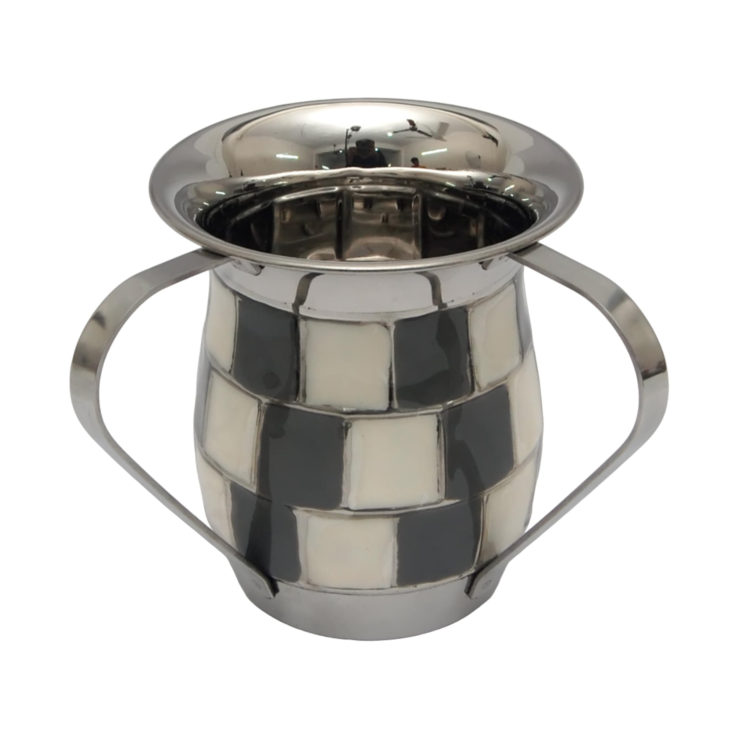 Fenzo Judaica Steel Netilat Yadayim Hand Wash Cup | 2-Handle White & Gray