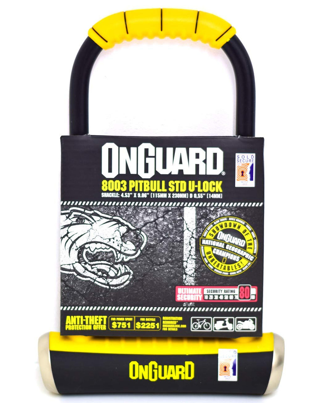 OnGuard Pitbull STD 8003 Bike U-Lock – Sold Secure Gold Hardened Steel
