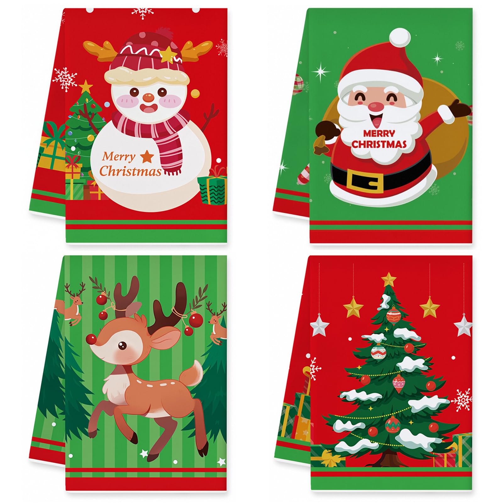 Vspek Christmas Kitchen Towels - Set of 4 Microfibre Holiday Dish Cloths