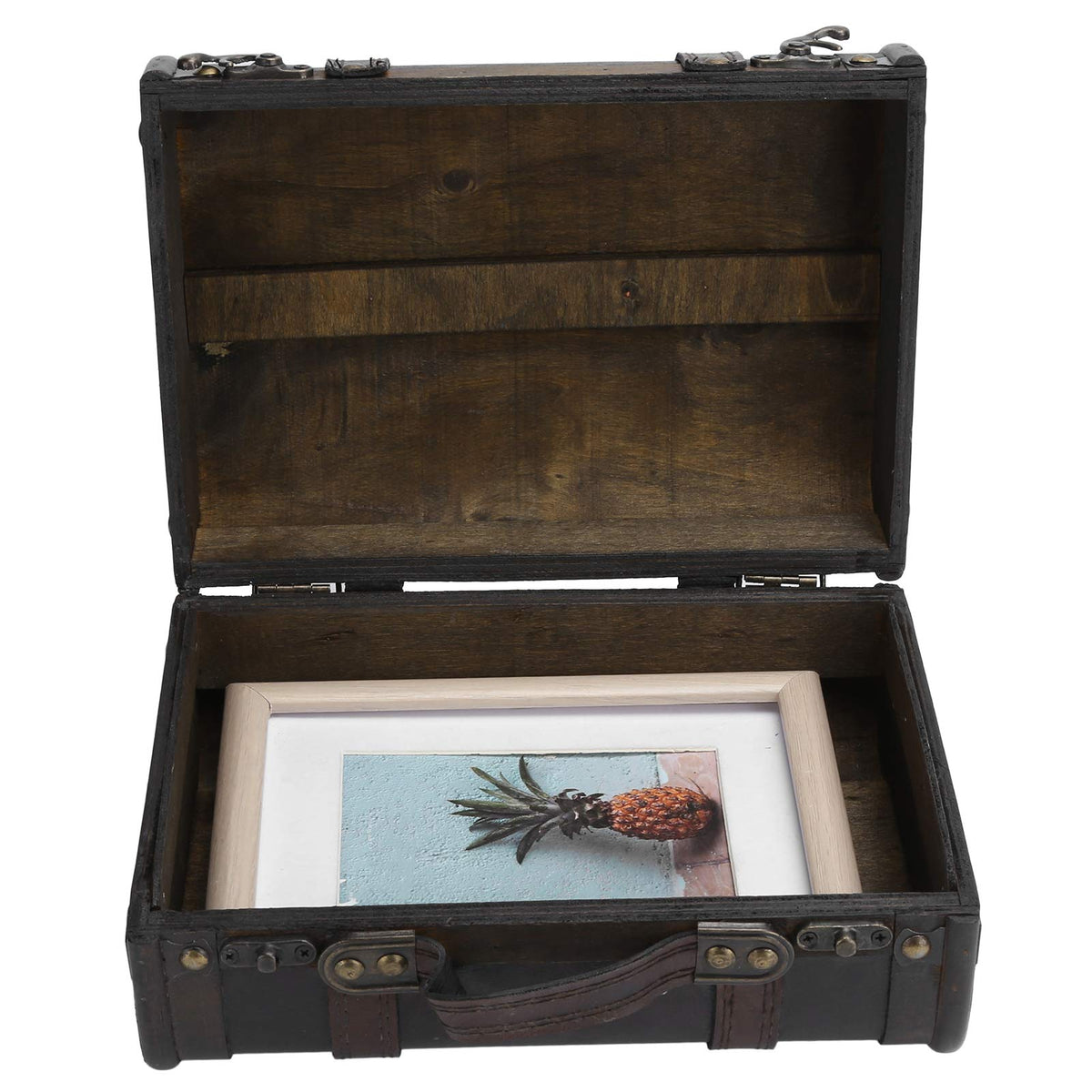 BORDSTRACT Retro Suitcase, Vintage Wooden Suitcase with Buckle Lock, Earring Necklace Organizer Case