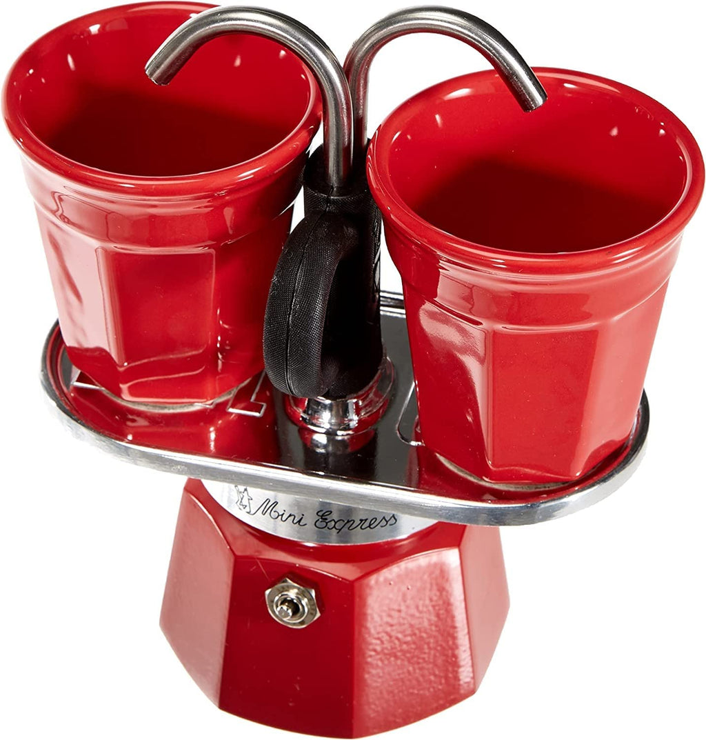 Bialetti Mini Express 2-Cup Espresso Maker – Red Italian Coffee Set