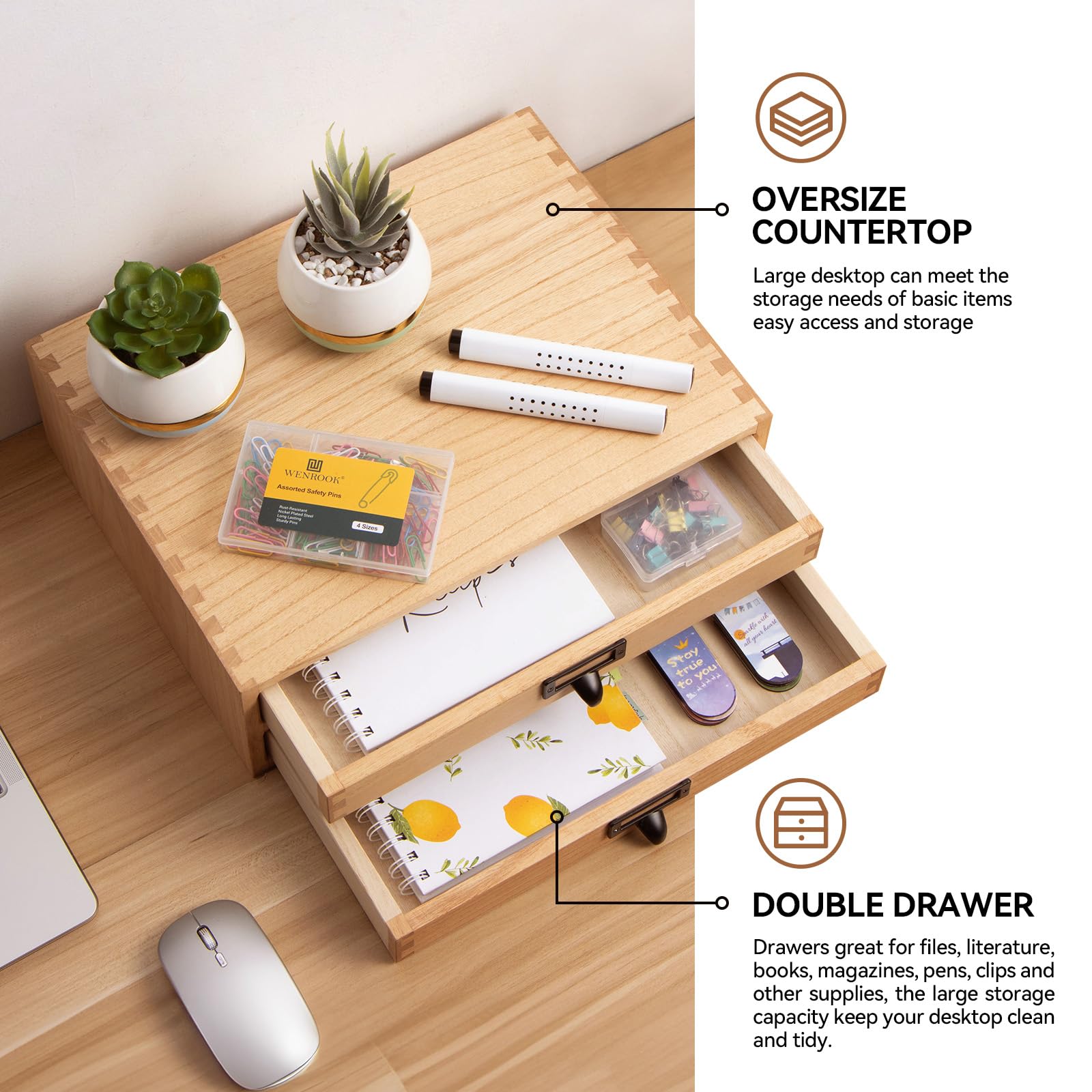 KIRIGEN Solid Wood Desktop Storage Drawers – Office Filing Organizer