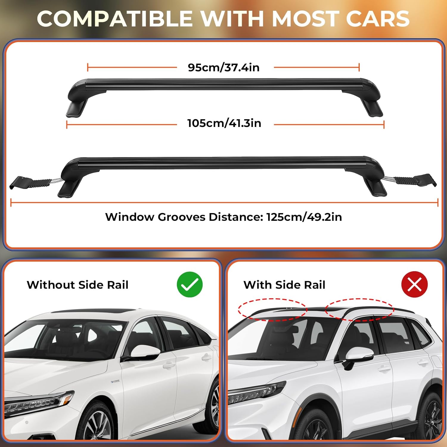 GEARZAAR 105cm Universal Car Roof Bars | Lockable Black Aluminum Racks