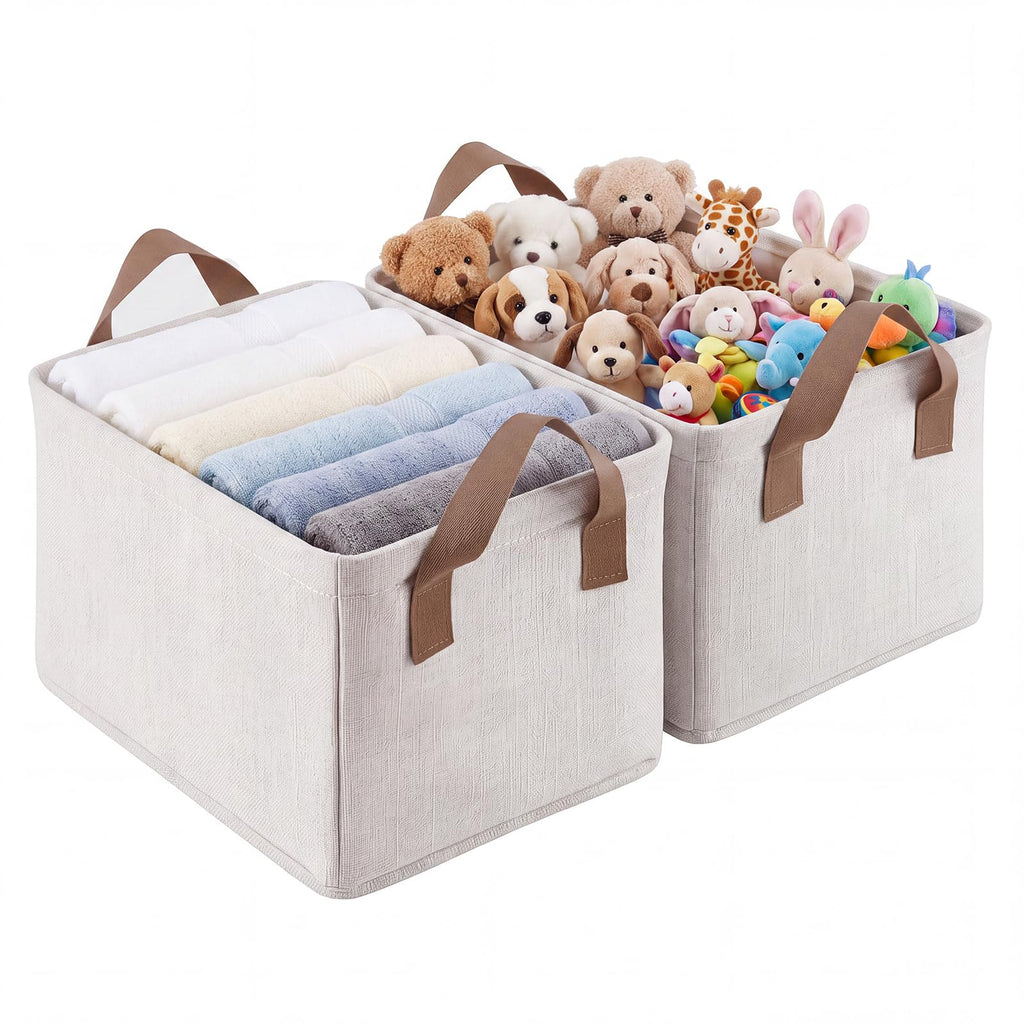 2 Pack Storage Baskets for Shelf, Small Closet Organizers and Storage Cream - image 1
