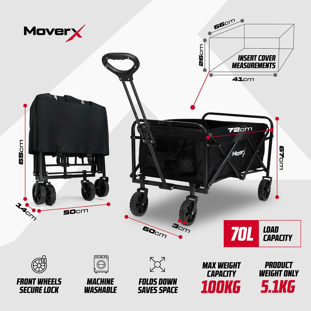 MoverX 70L Folding Festival Trolley | All-Terrain Camping Wagon - Black