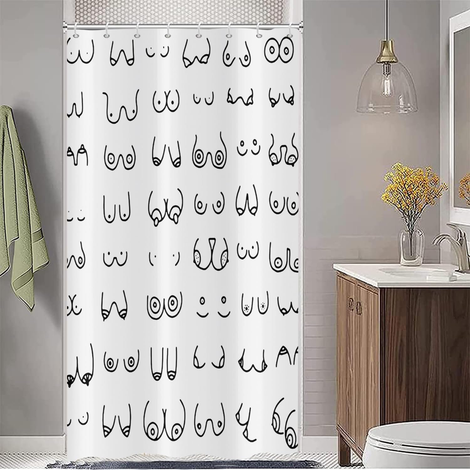 ASDCXZ Black & White Graffiti Shower Curtain | Waterproof Polyester 120x180cm