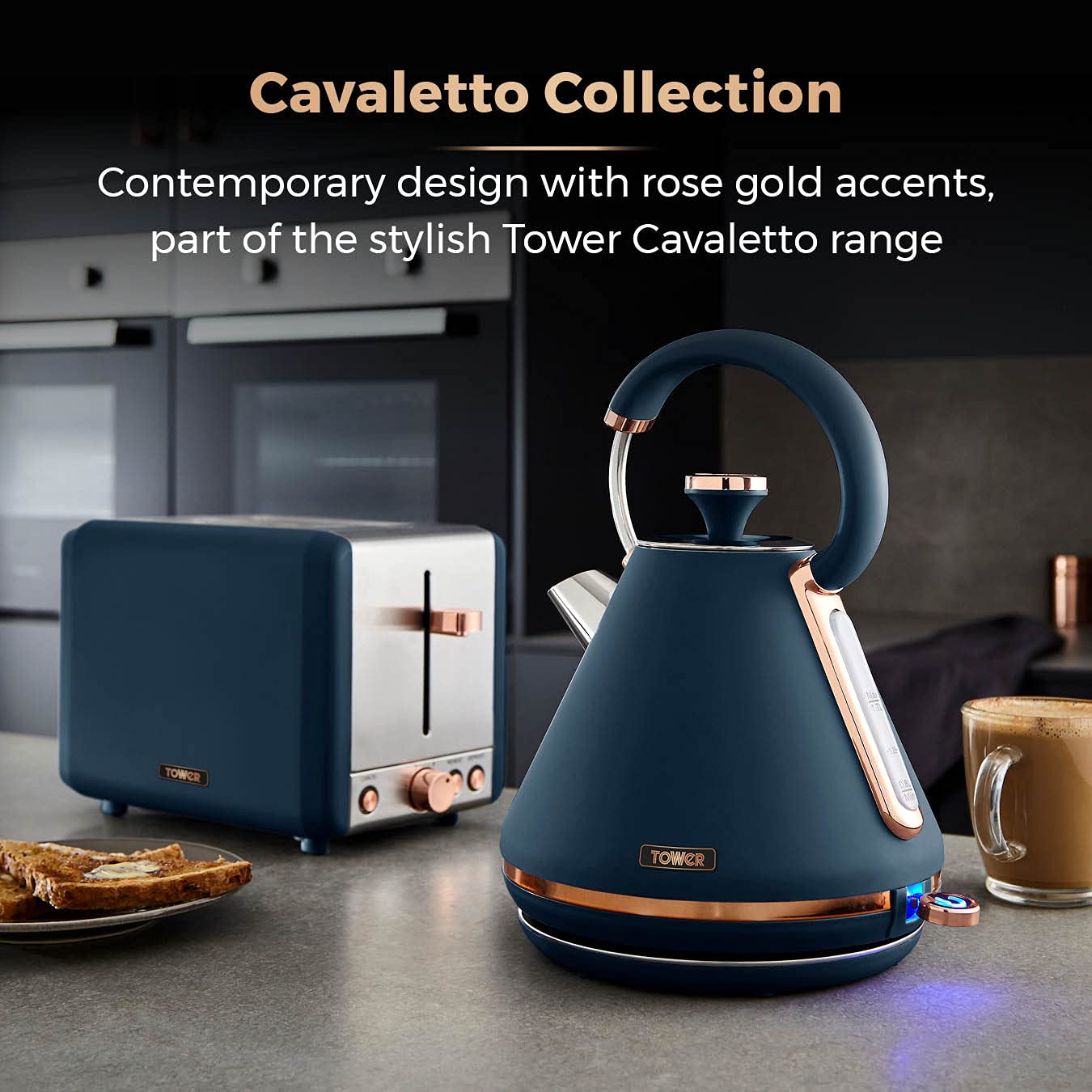 Tower Cavaletto 2-Slice Toaster | Midnight Blue & Rose Gold | 850W