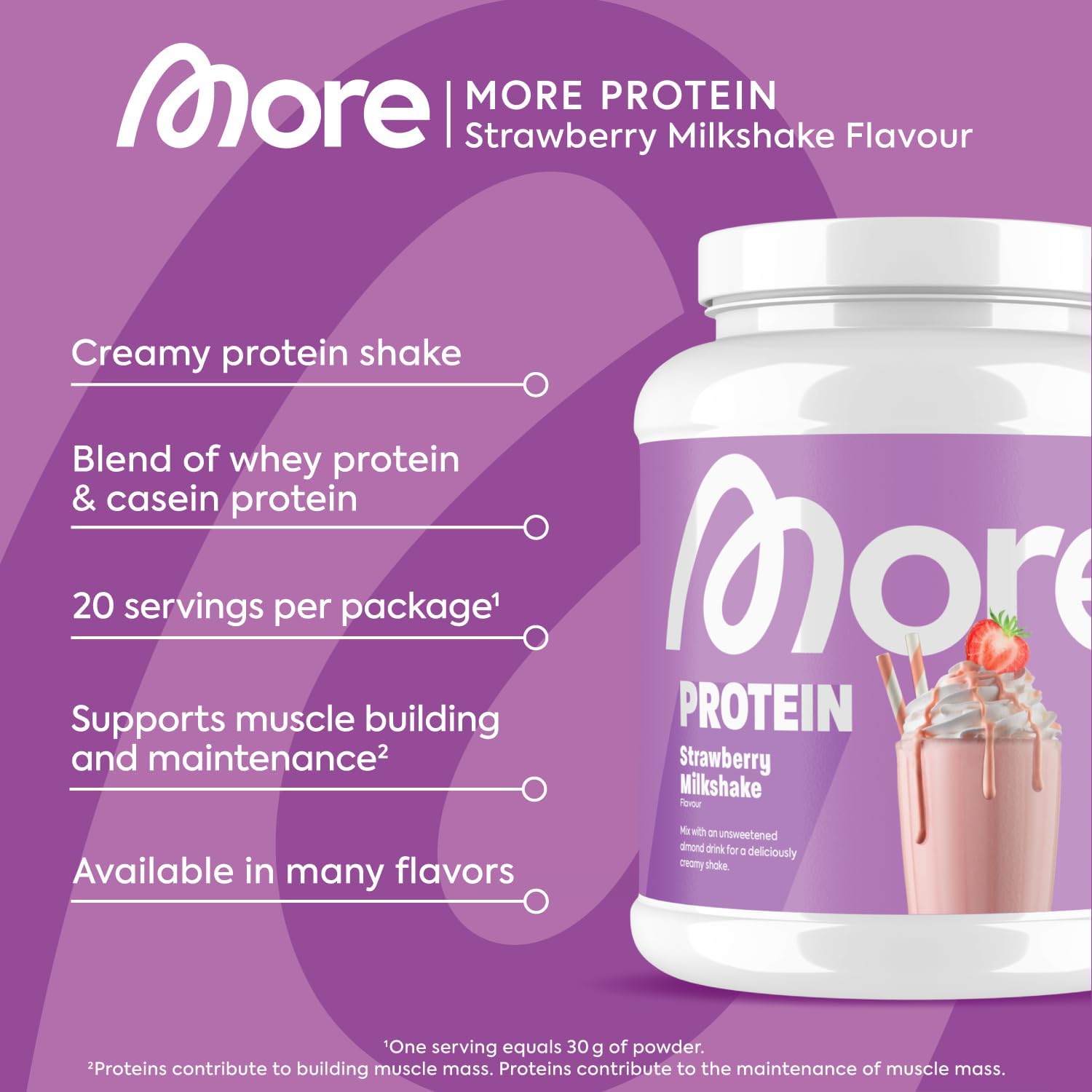 More Protein Strawberry Milkshake Whey Supplement - 600g