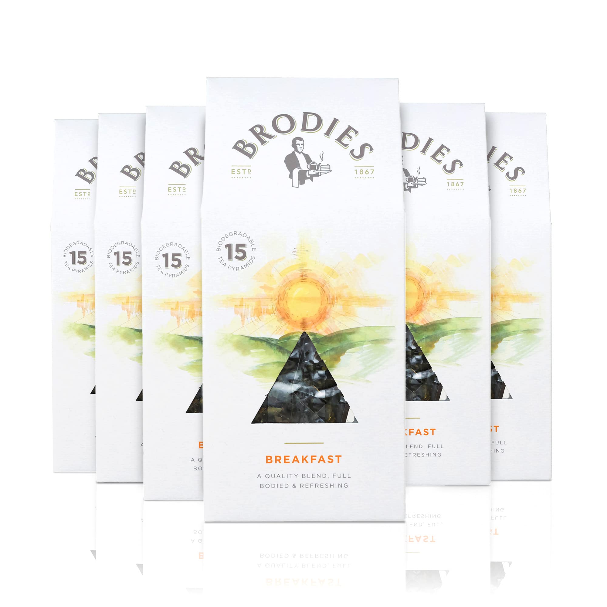 Brodies Breakfast Tea – Biodegradable Pyramid Bags – 90 Count (6 Boxes)