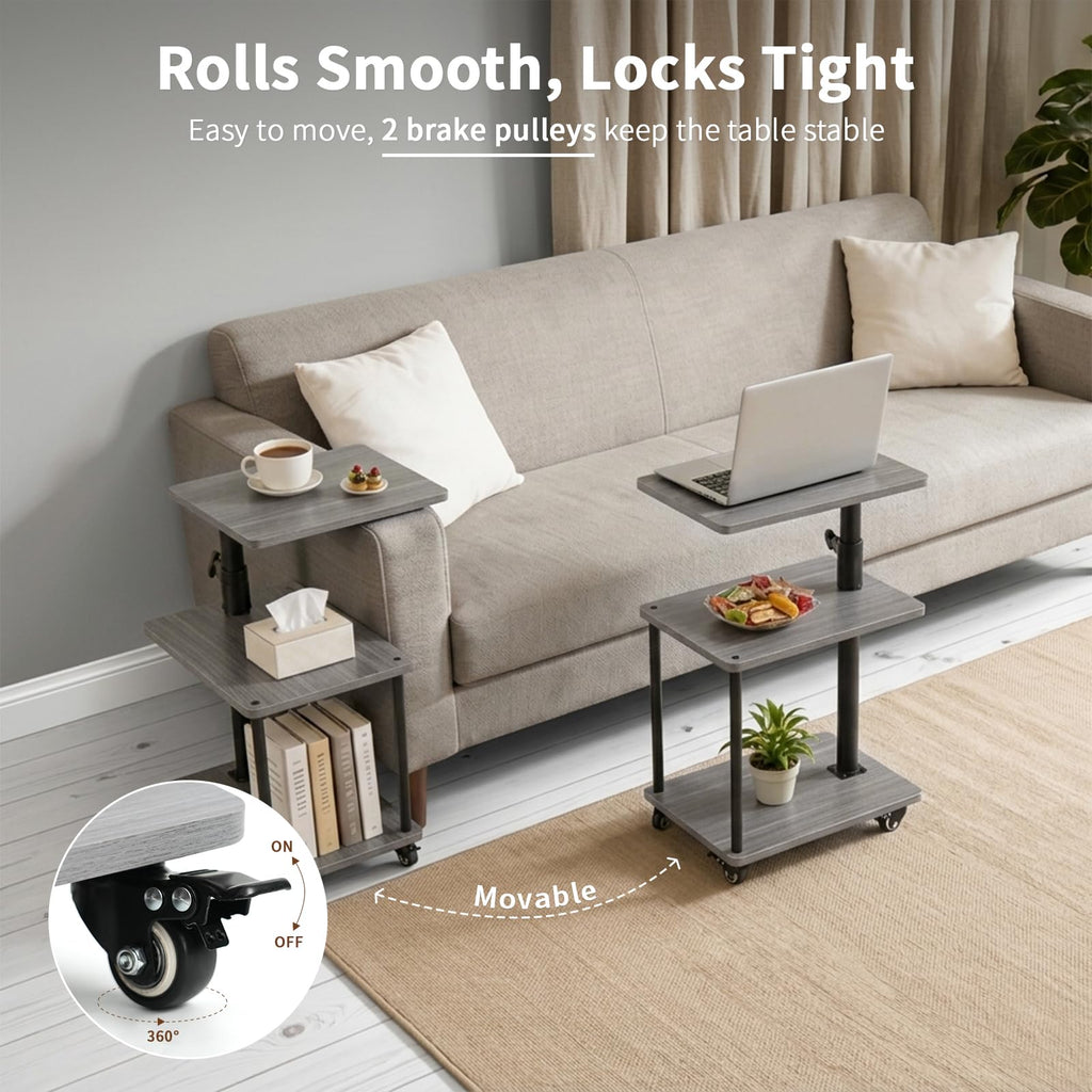 Bingyouth Side Table with Wheels, Height Adjustable Sofa Table with 360° Swivel Top, 3 Tier Bedside Table for Living Room, Bedroom and Small Spaces - image 4