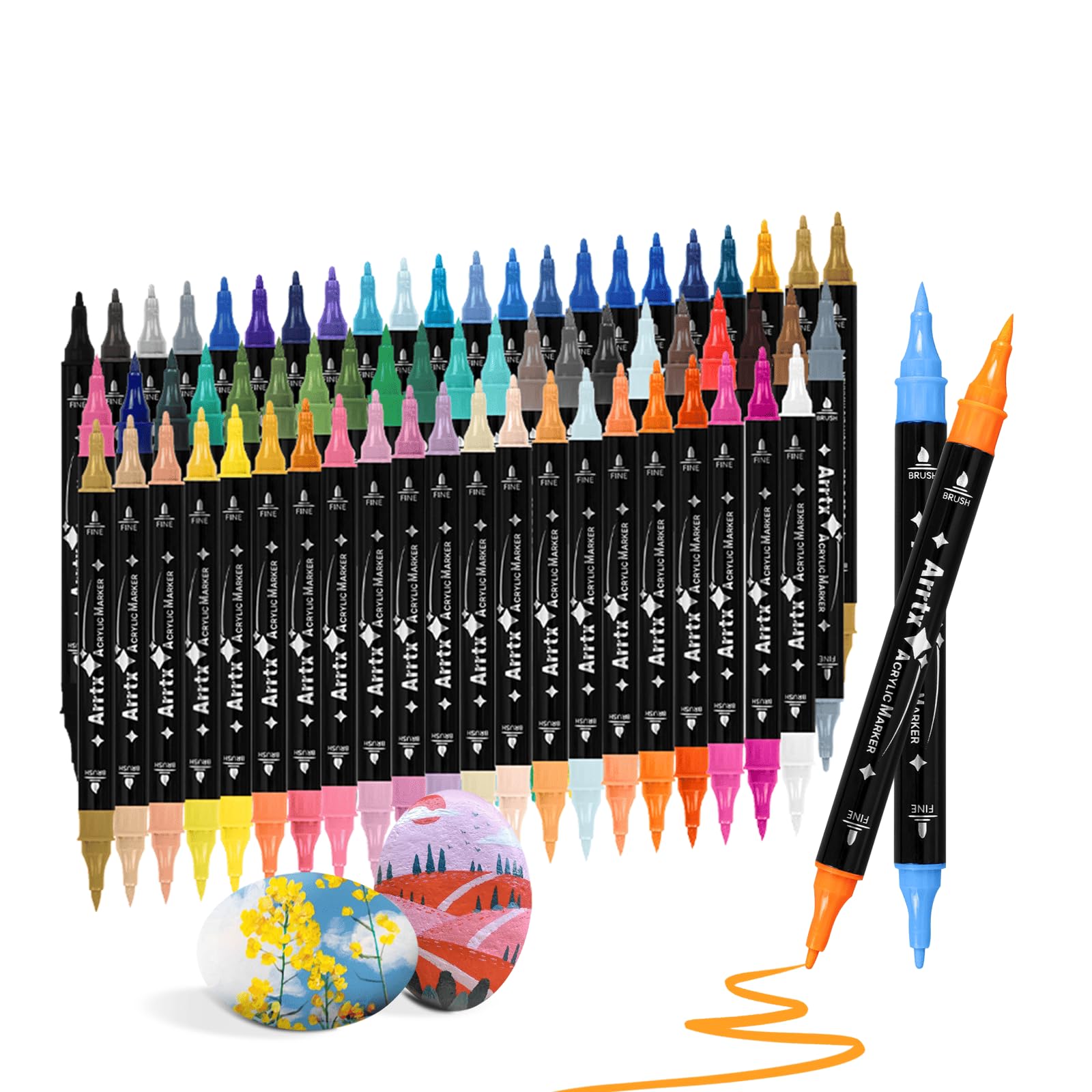 Arrtx 64 Colors Acrylic Paint Pens | Dual Tip Markers for Rock Painting