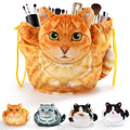 Cat Drawstring Makeup Bag | Flat Lay Travel Cosmetic Organizer