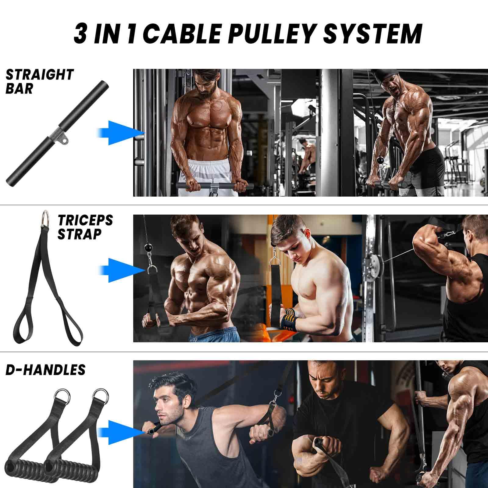 Lyndwin 3-in-1 Cable Pulley System Home Gym with Tricep Rope & Bar
