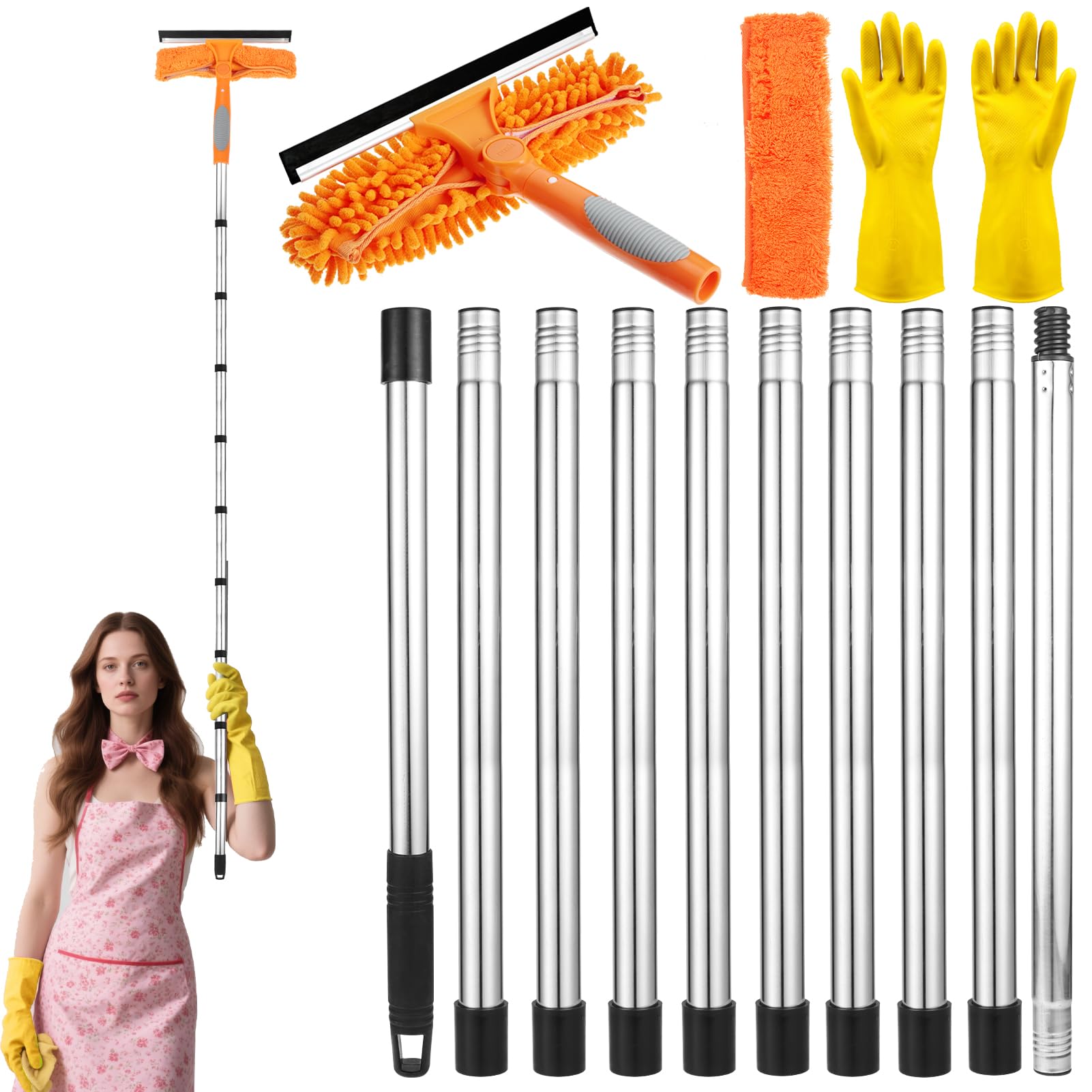 4.2m Window Cleaning Kit – Long Reach Squeegee with 10 Poles