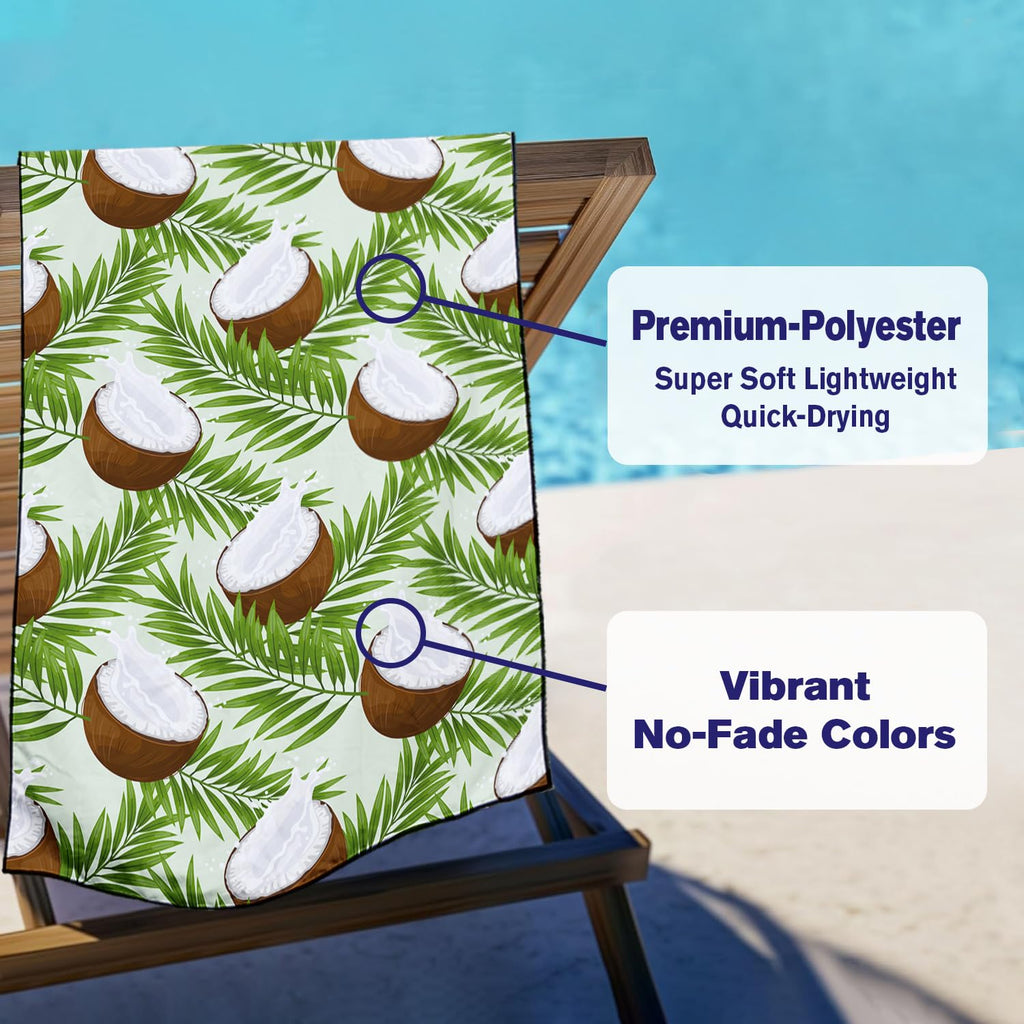 Violetpos Coconut & Palm Leaf Beach Towel, Extra Large 180x90 cm 250GSM Microfibre, Sand Free Quick Dry - image 3