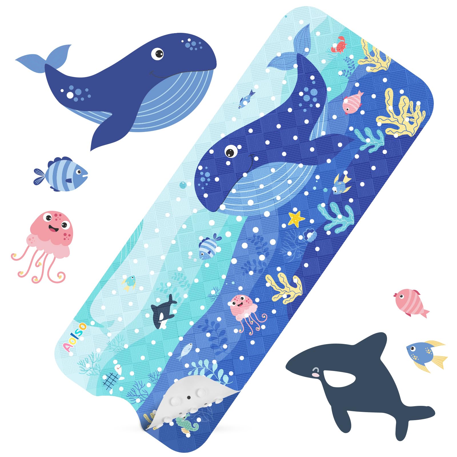 Aolso Non-Slip Baby Bath Mat | 100x40cm PVC Ocean Blue Shower Mat
