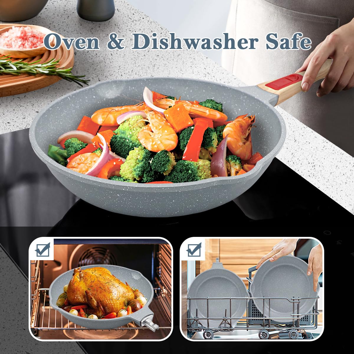 AIKENBBKK 28cm Ceramic Nonstick Deep Frying Pan with Removable Handle