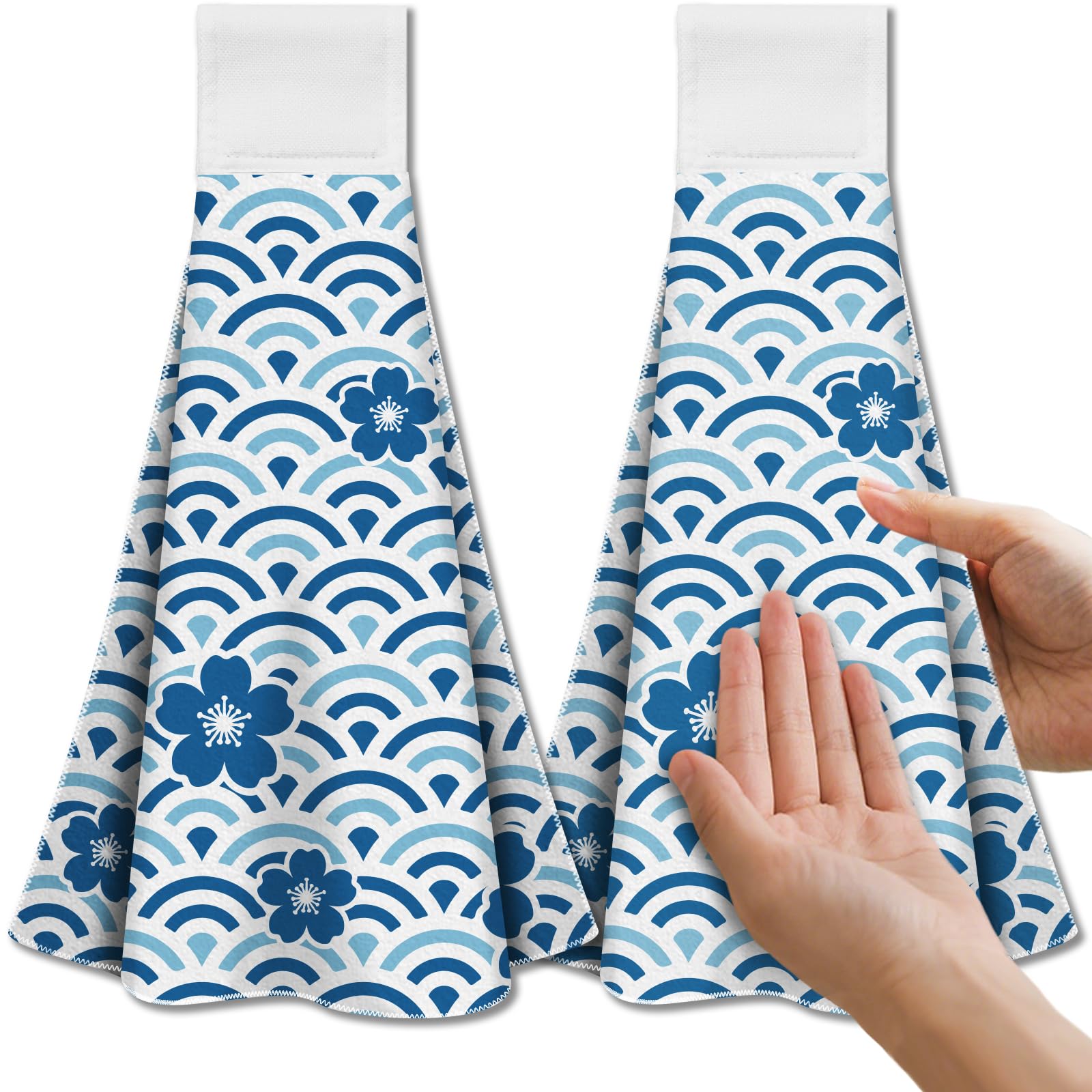 CUTHOLLOW Japanese Style Microfiber Tea Towels – 2Pcs Blue Hanging Dish Towels