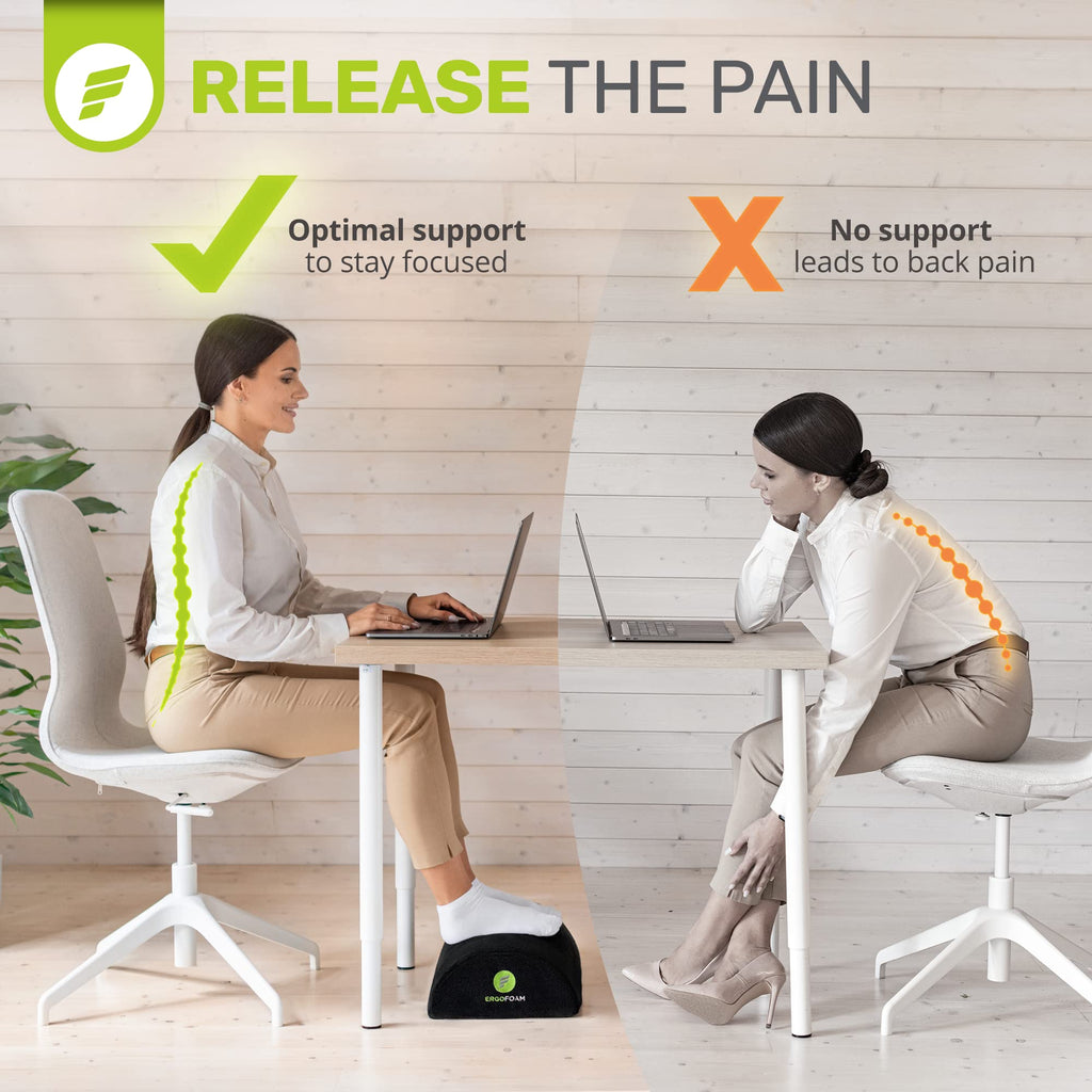 ErgoFoam Tall Desk Foot Rest – Large Velvet Foam Support (Black)