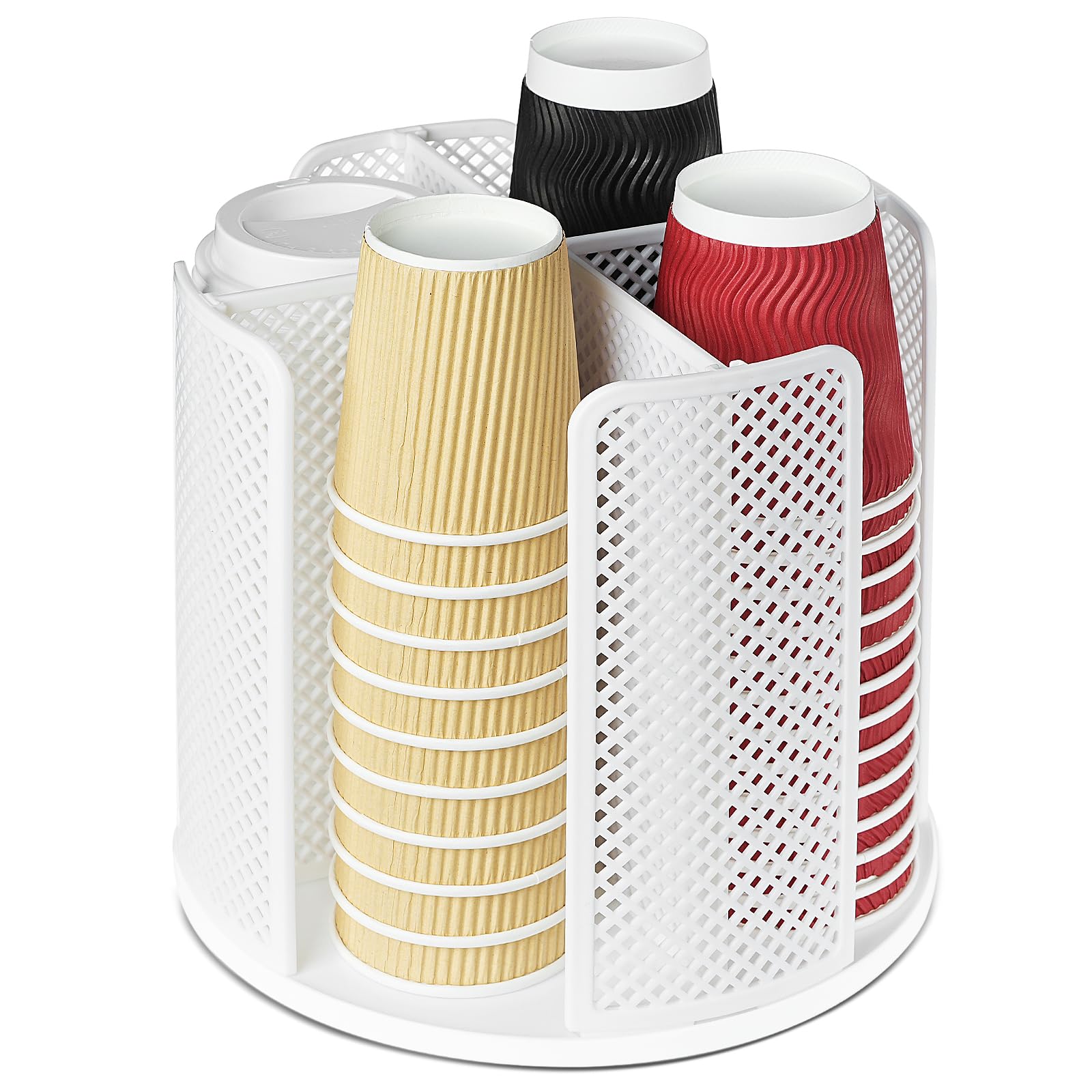Rotating Coffee Cup Dispenser | 4 Compartment Lid Organizer