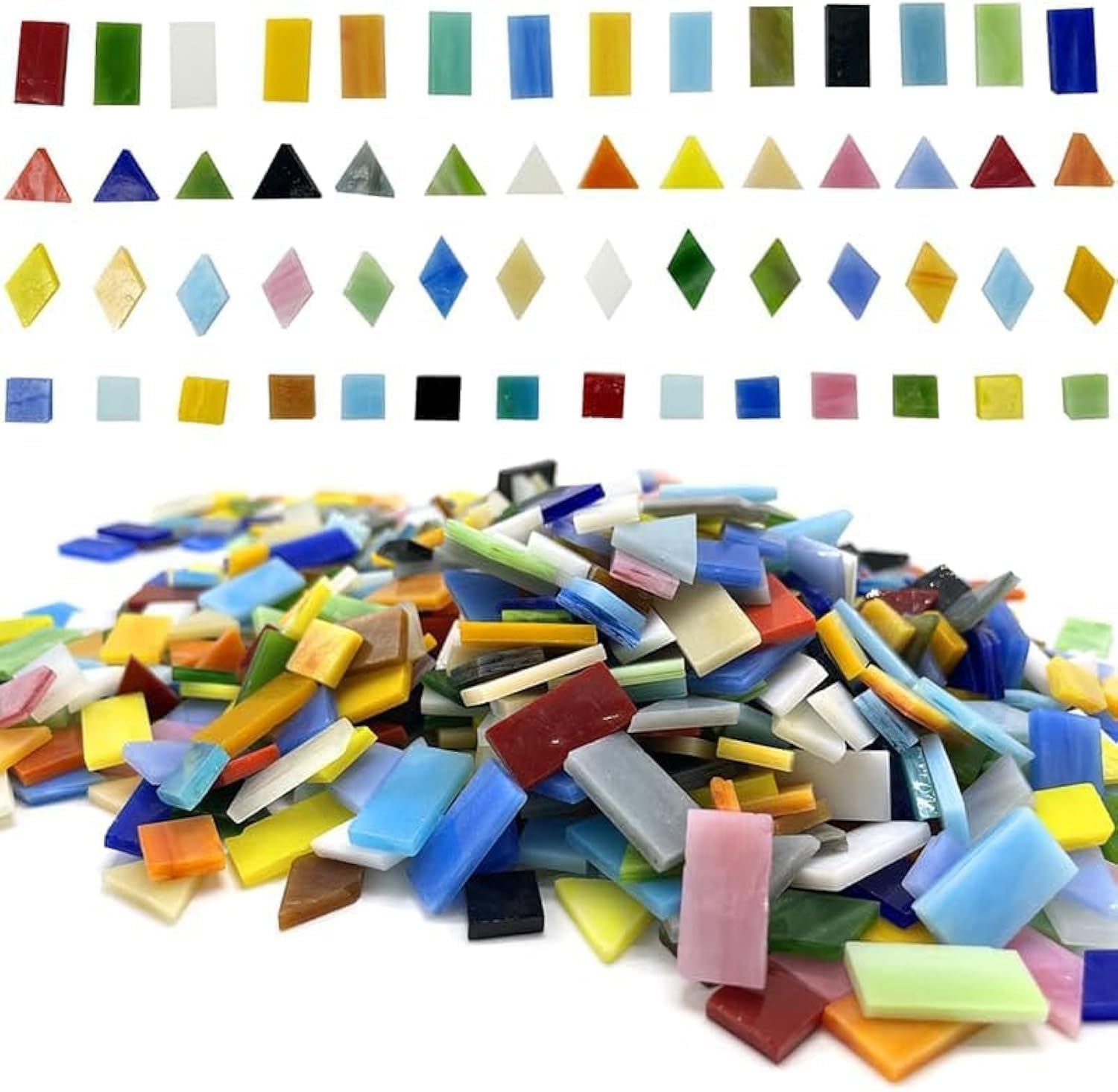 1100pc Mixed Shape Stained Glass Mosaic Tiles for DIY Crafts
