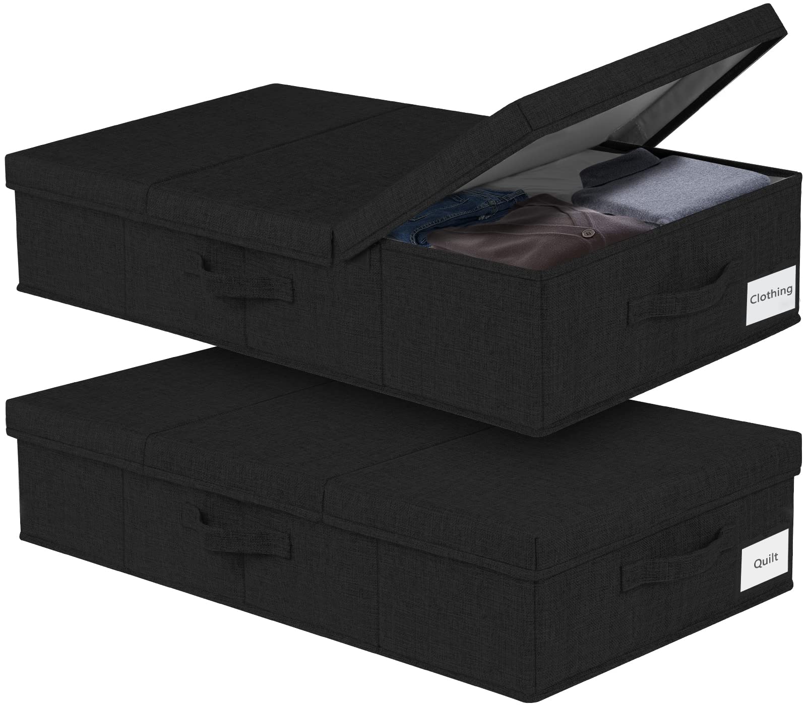 JUPELI Under Bed Storage Box with Lid – 2 Pack Foldable Fabric Organizers