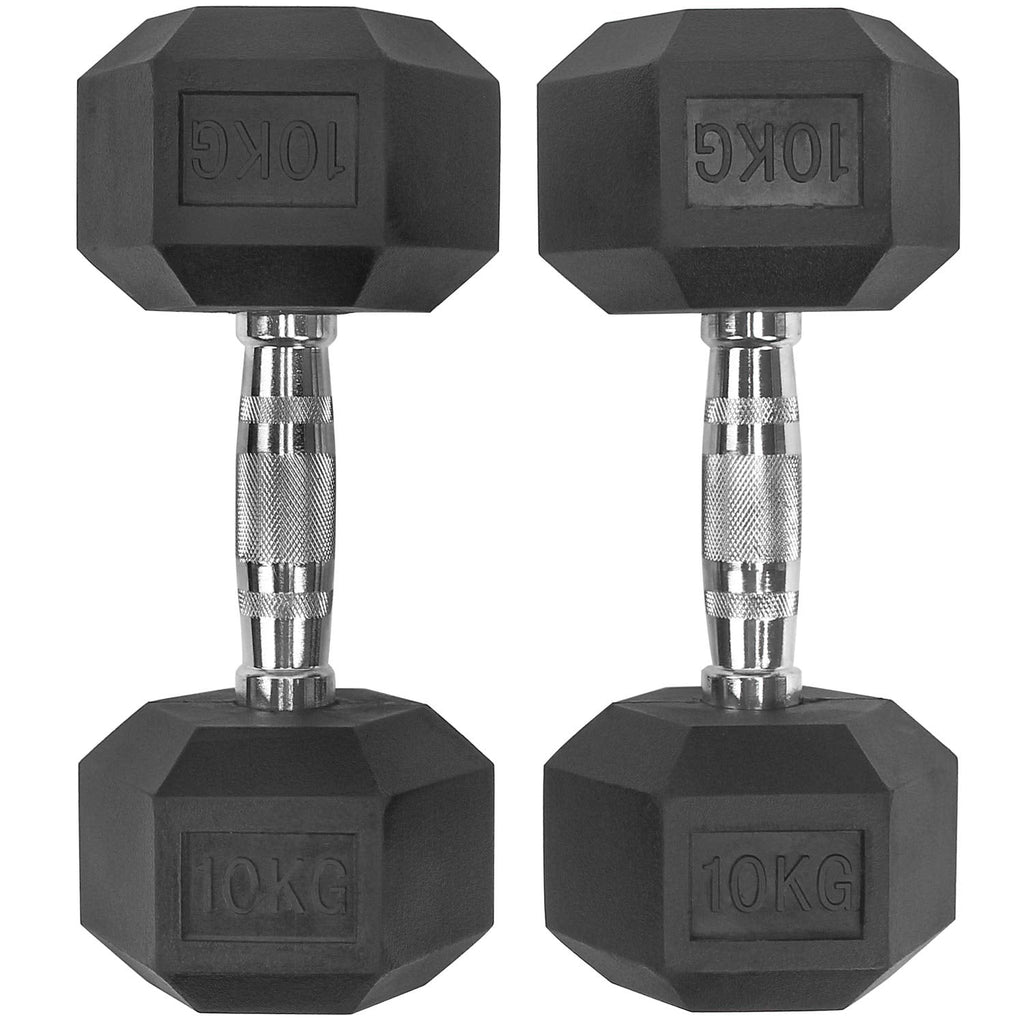 Active Forever Rubber Hex Dumbbells Set of 2 | 10kg Non-Slip Weights