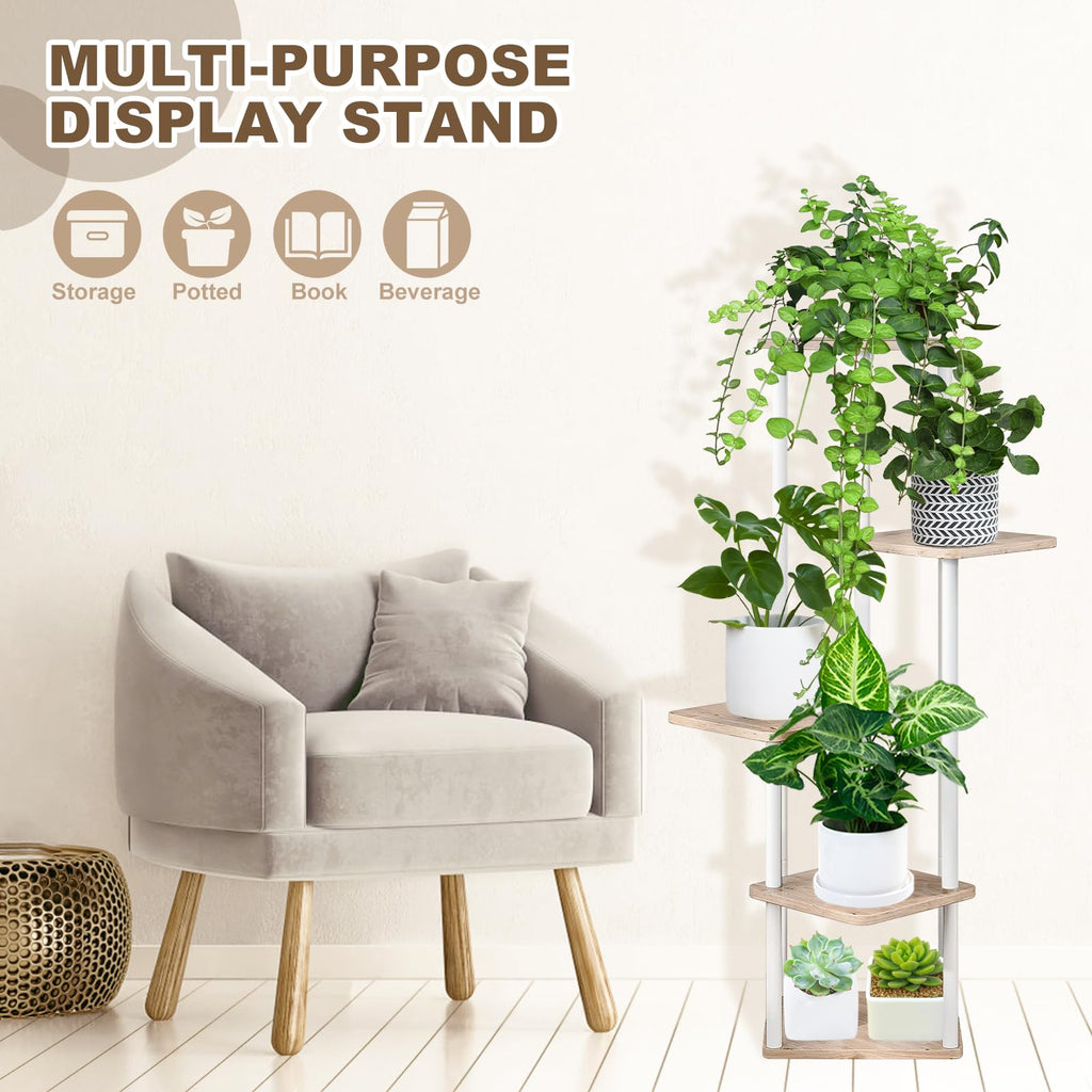 VASZOLA 5-Tier Wood & Metal Plant Stand – Tall Corner Flower Pot Rack