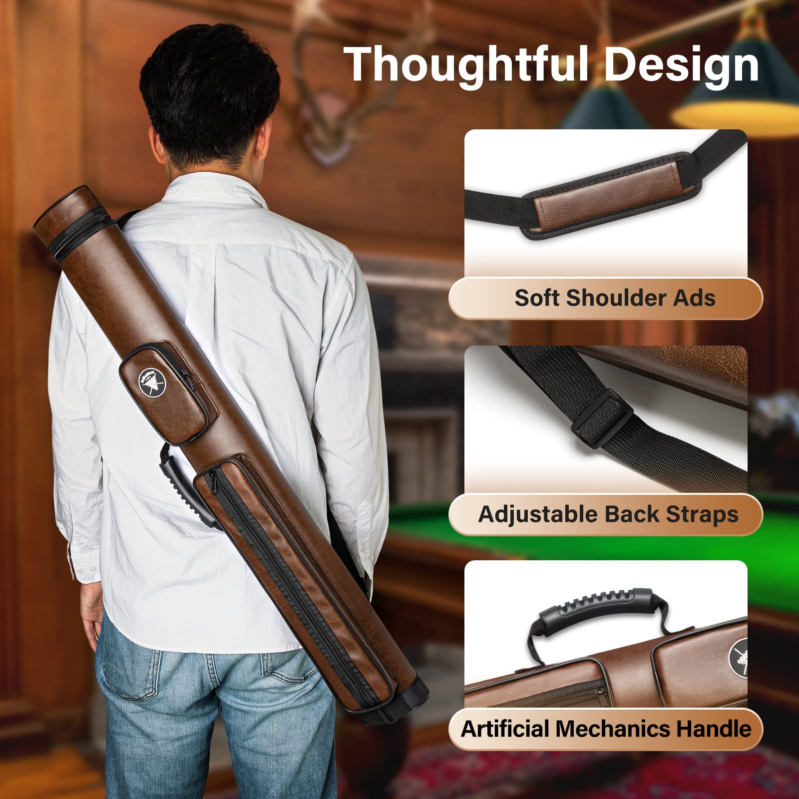 Adhafera 2x2 Hard Pool Cue Case | Faux Leather Snooker Stick Carrier
