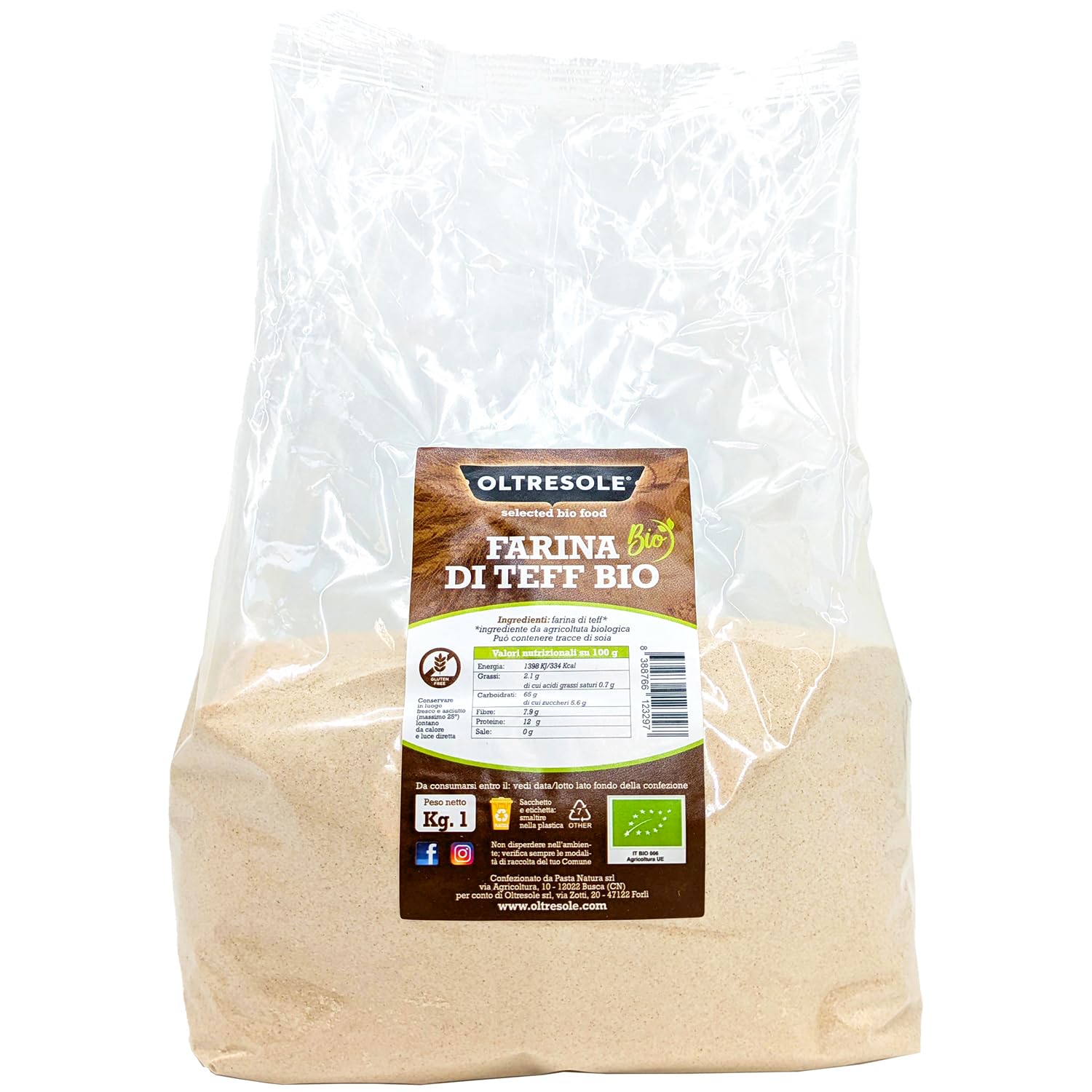 Oltresole Organic Teff Flour – 1kg High Protein Gluten-Free Flour