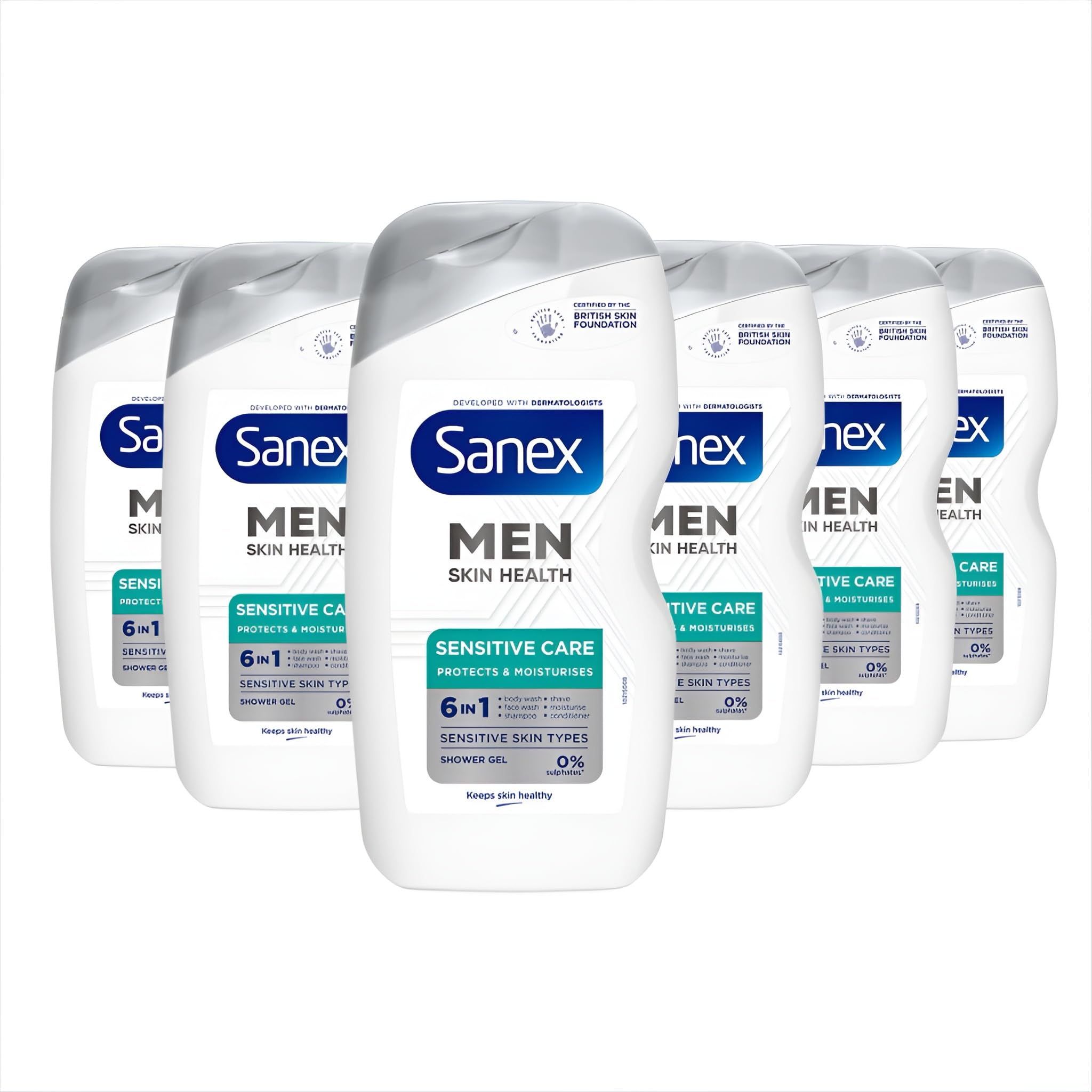 Sanex Men Skin Health Sensitive Care Shower Gel - 400ml (Pack of 6)