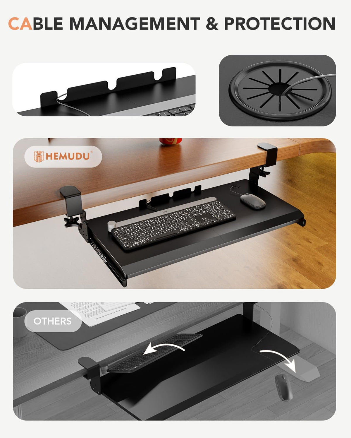 Keyboard Tray Under Desk Pull Out with Extra Sturdy C Clamp Mount System, 693.42 825.5 mm Including Clamps x 279.4 mm Slide-Out Platform Computer