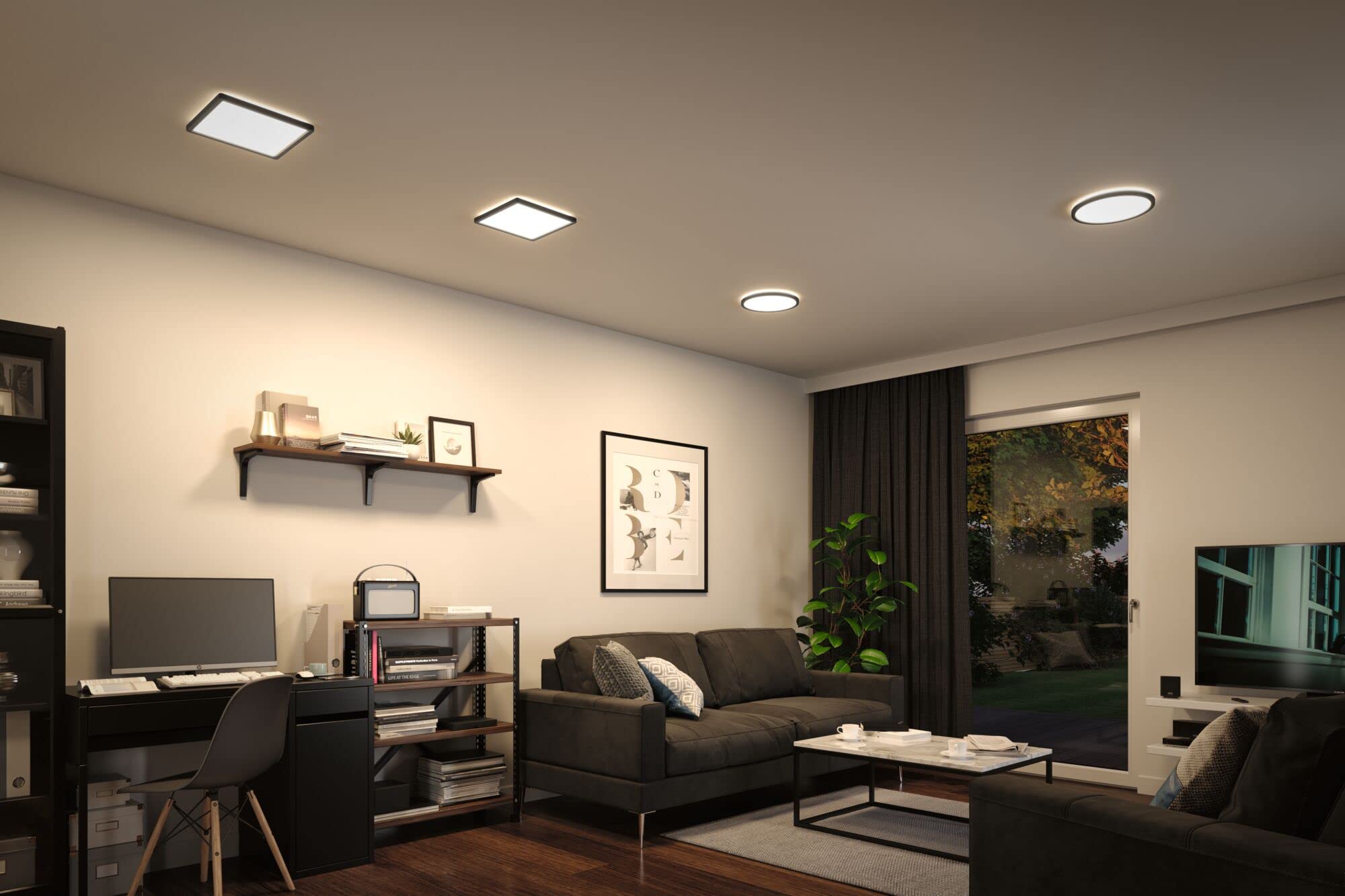 Paulmann Atria Shine LED Panel – 293mm Square Ceiling Light in Black