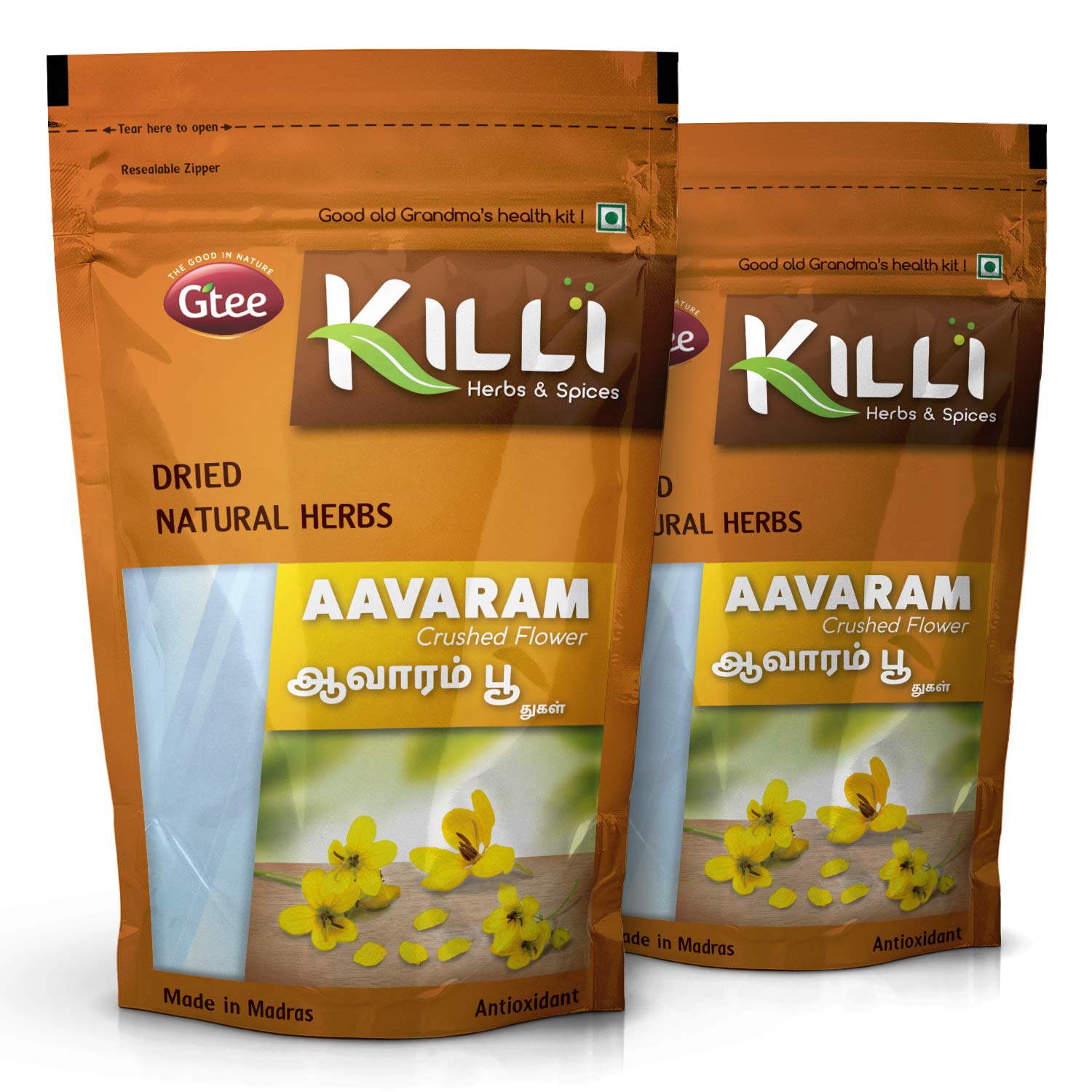 KILLI Avarampoo Crushed Flower - Senna Auriculata Herbal Tea, 100g (Pack of 2)