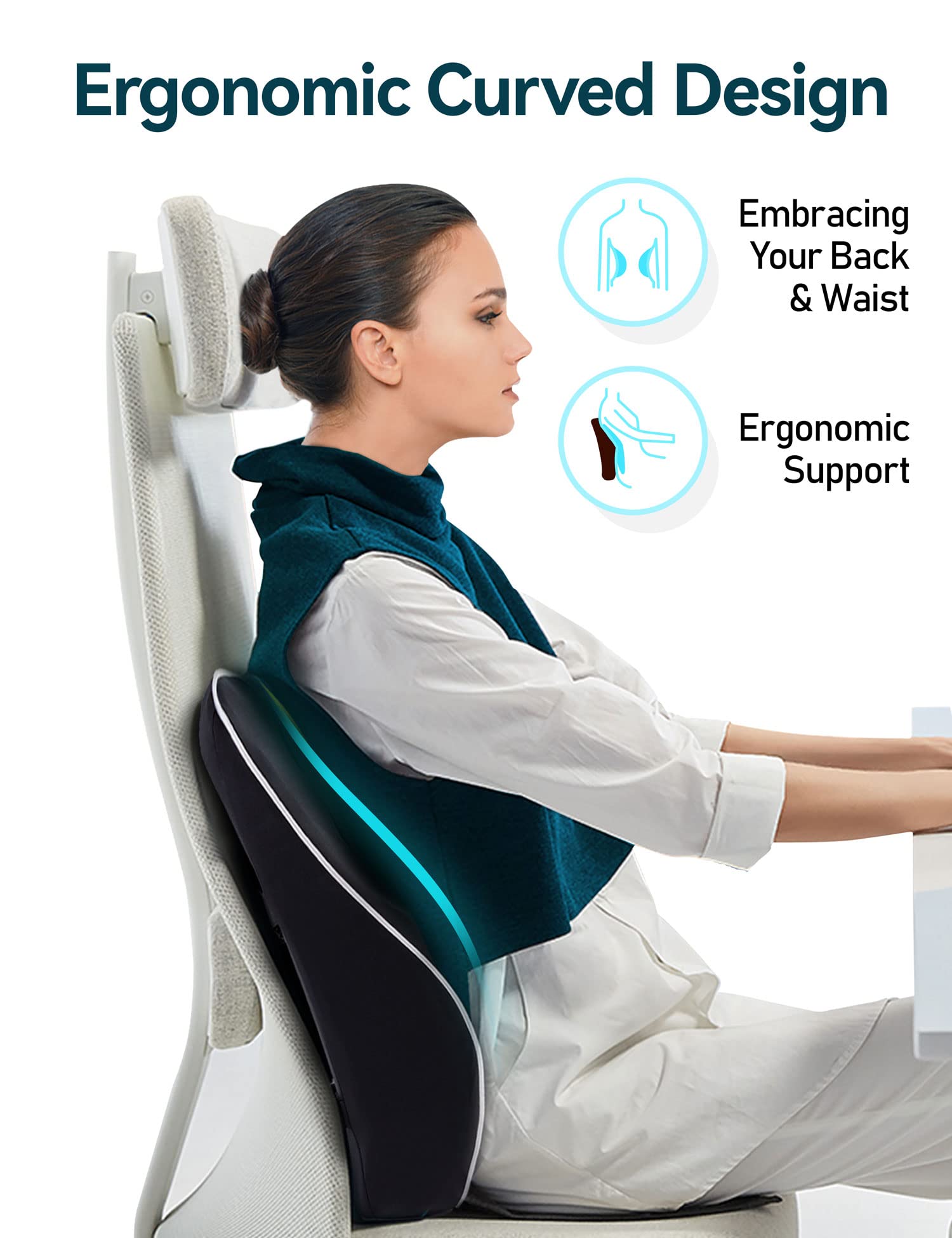 Travel Ease Memory Foam Lumbar Support Cushion for Office Chairs - Black