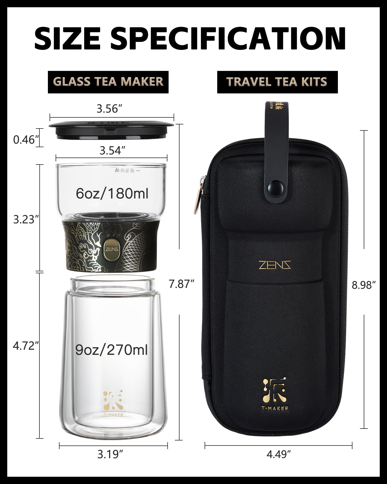 ZENS One Touch Glass Tea Maker | Portable Infuser Pot with Insulated Cup