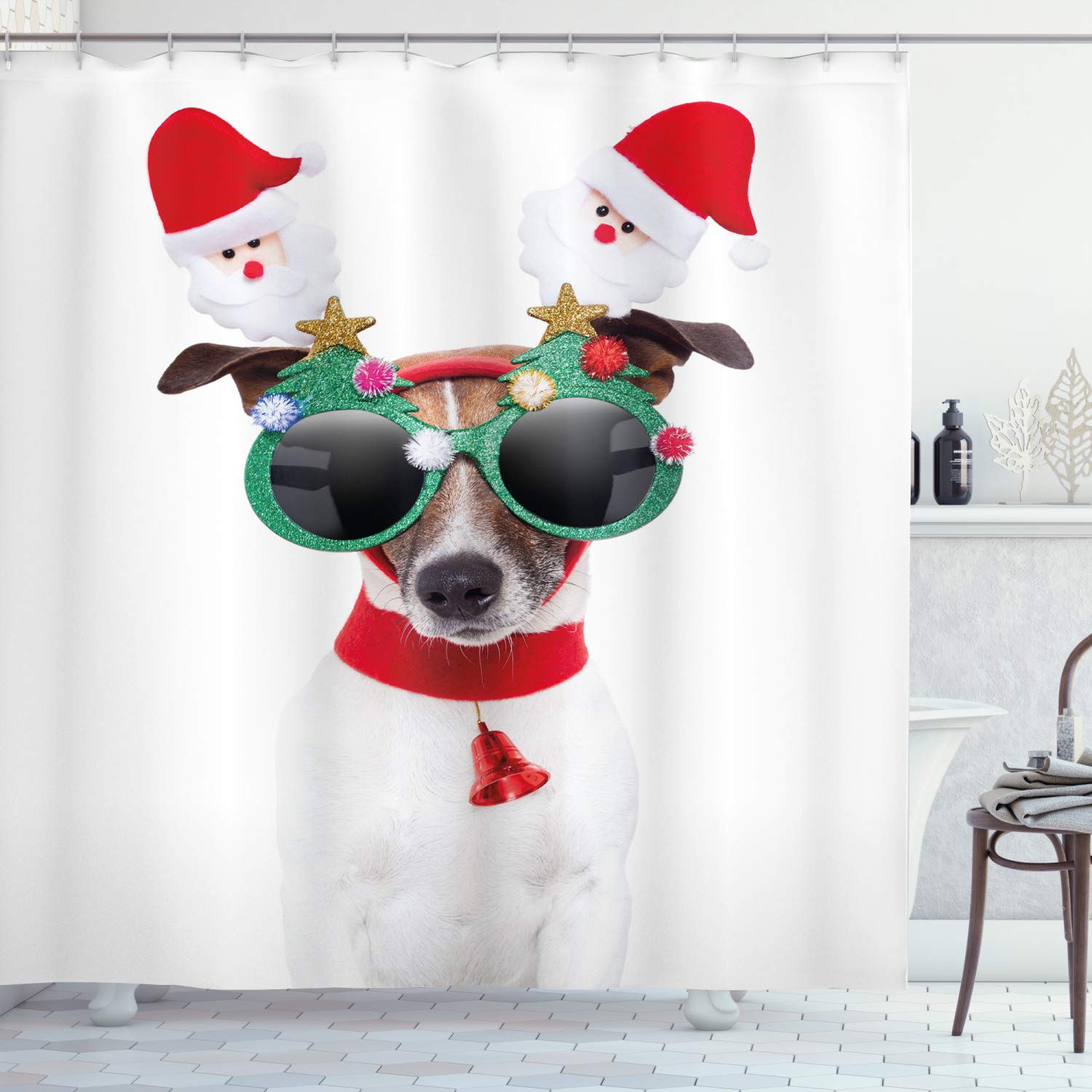 Abakuhaus Christmas Puppy Shower Curtain | Waterproof Fabric | 78 x 69