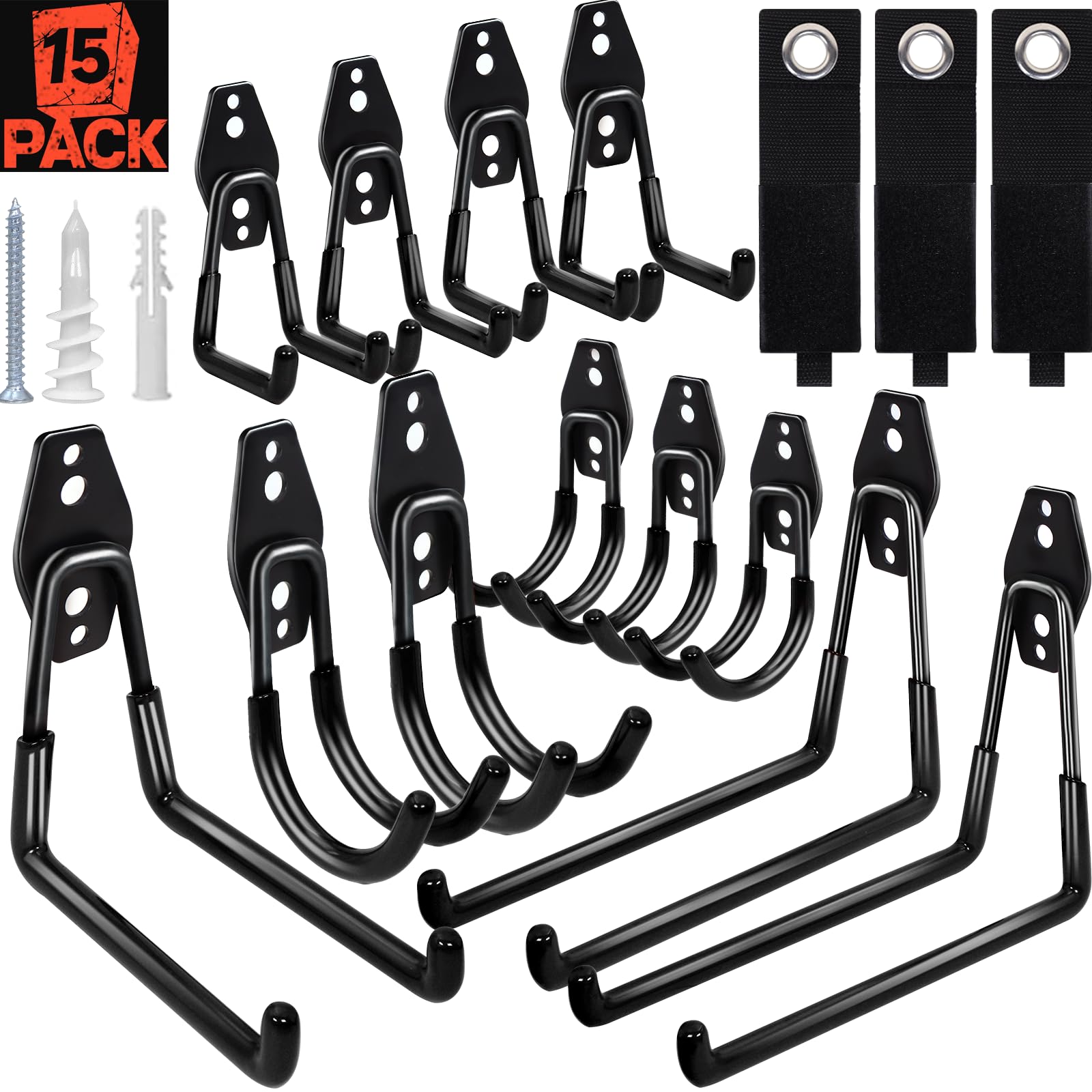 SBGGRL 15-Piece Heavy Duty Garage Storage Wall Hooks for Tools & Bikes